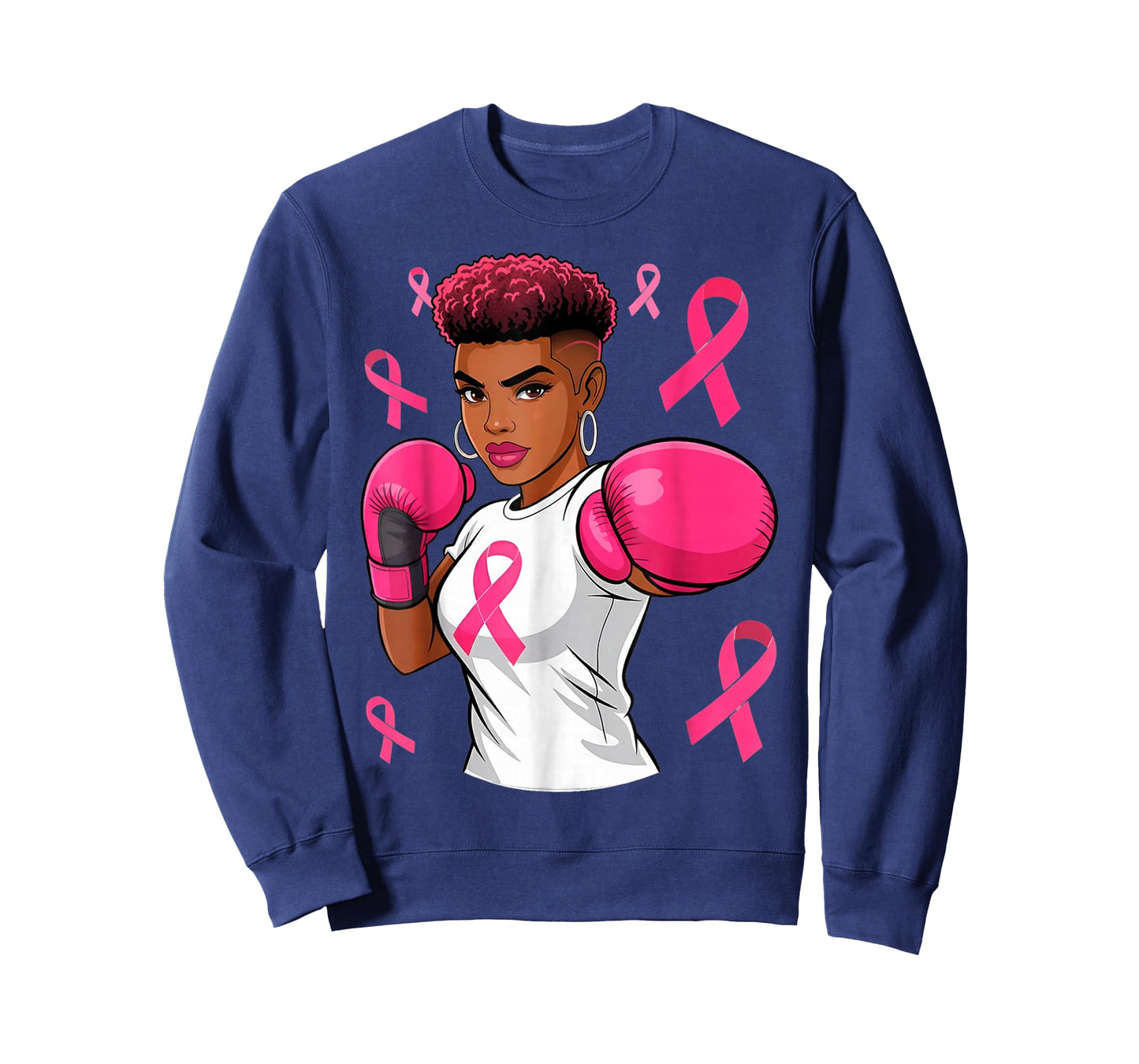 Women Black African American Breast Cancer Afro Pink Ribbon T-Shirt