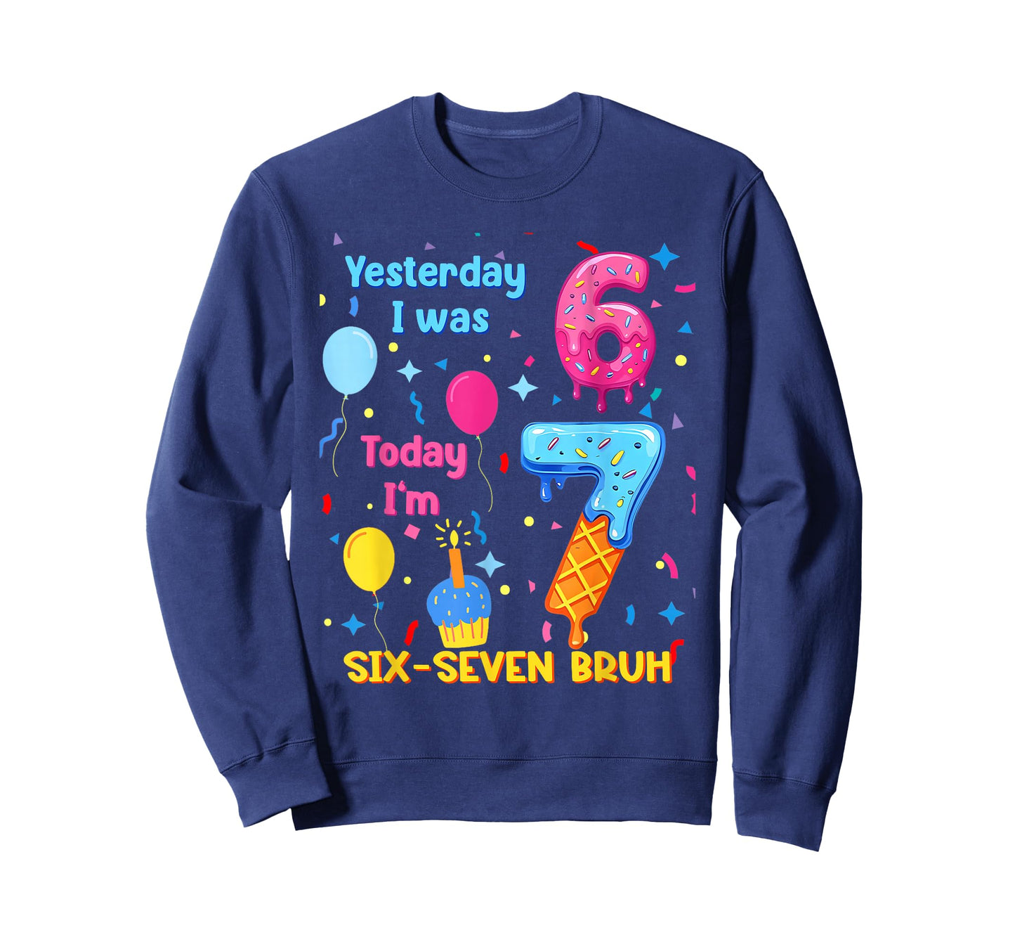 I was 6 Today I'm 7 Birthday Kids Six Seven Ice Cream Drip T-Shirt