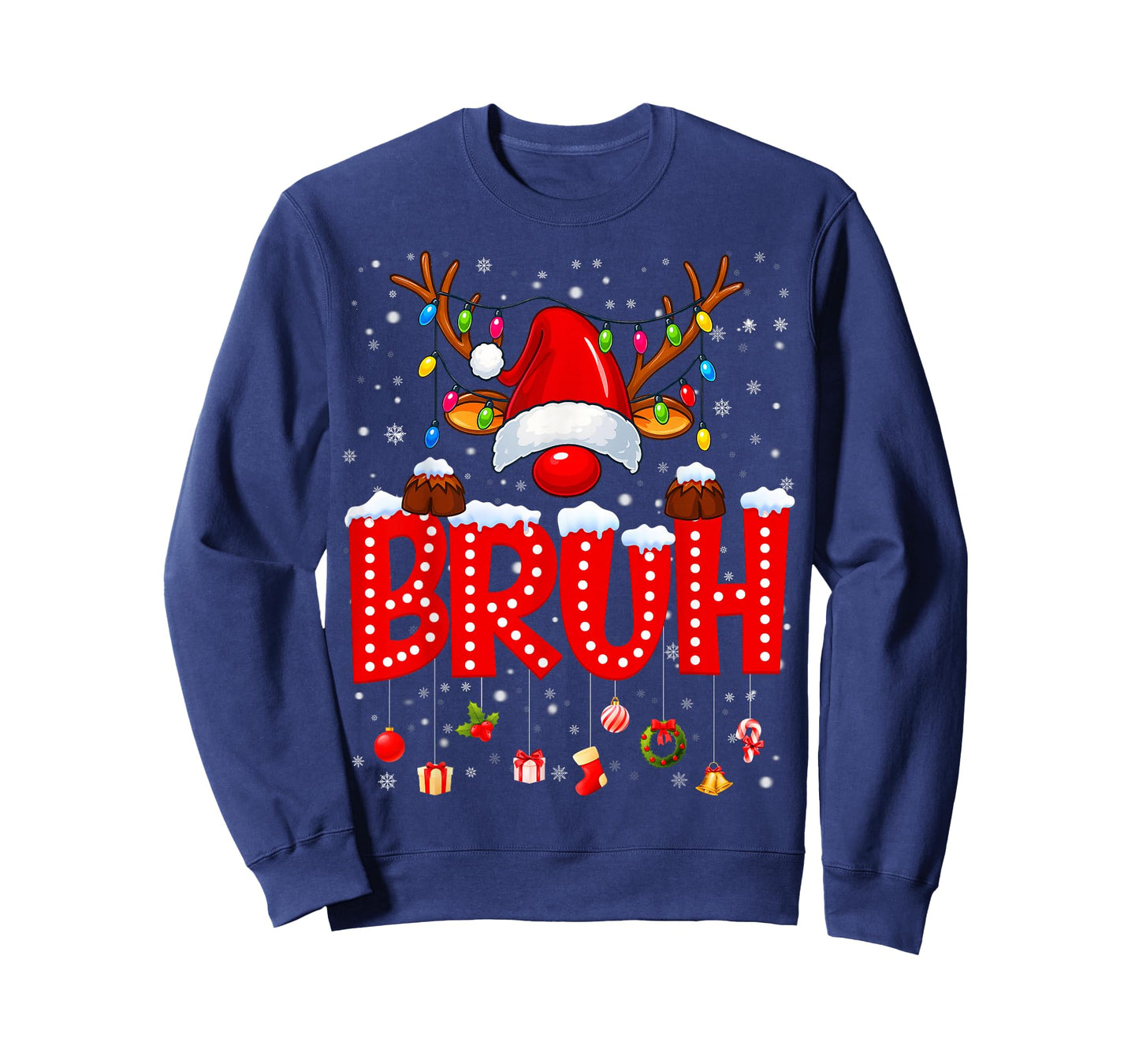 Bruh Reindeer Rudolph Pajamas PJs Christmas Xmas Men Boy Kid T-Shirt