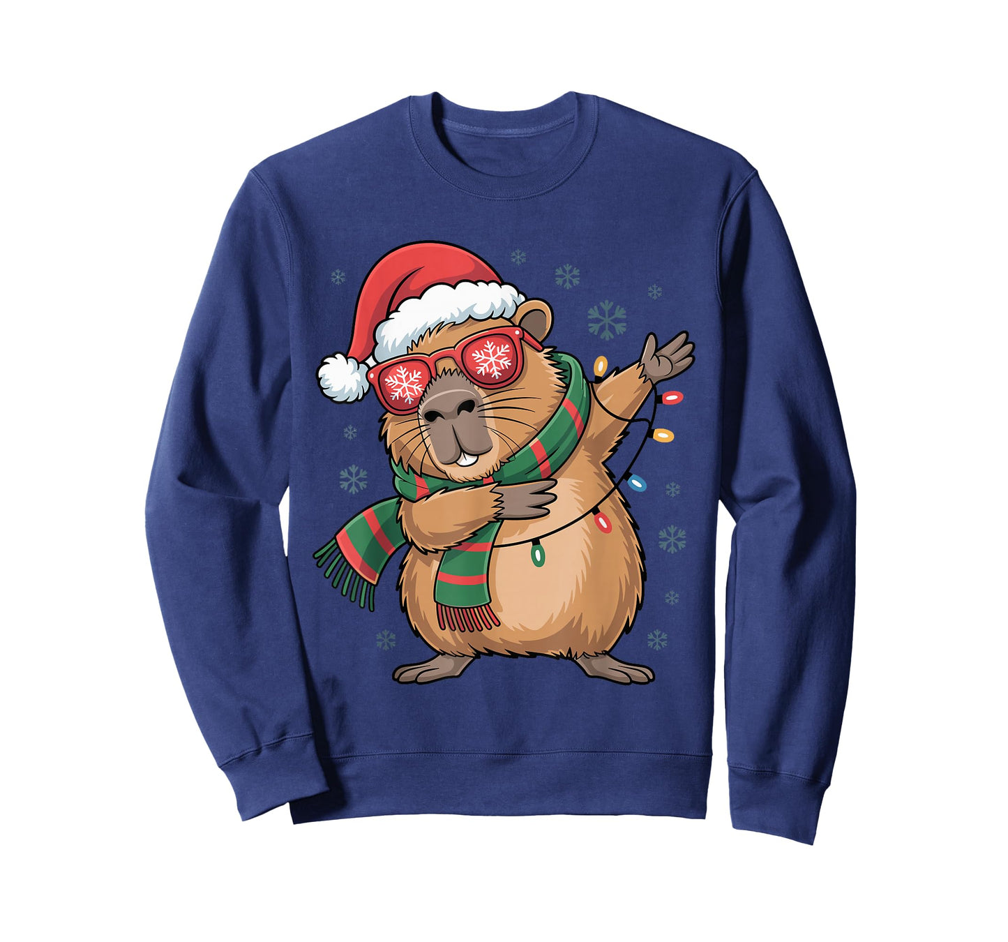 Dabbing Capybara Christmas Santa Hat Funny Holiday Design T-Shirt