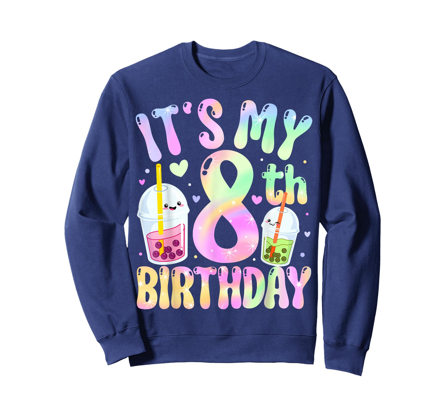 It's My 8th Birthday Bubble Boba Tea Party 8 Year Old Girl T-Shirt