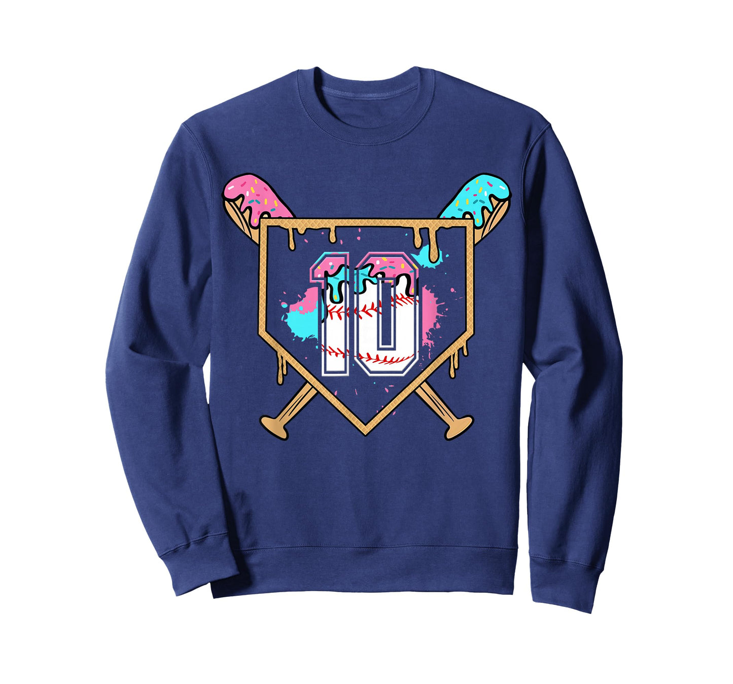 10th Birthday Baseball Bat Ice-Cream Drip 10yrs Old Boys T-Shirt