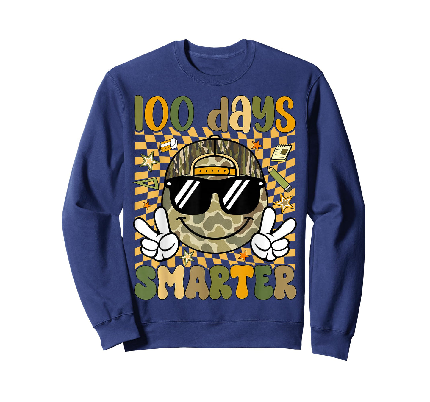 Kids 100 Days Smarter Boys Camo 100th Day of School Retro T-Shirt