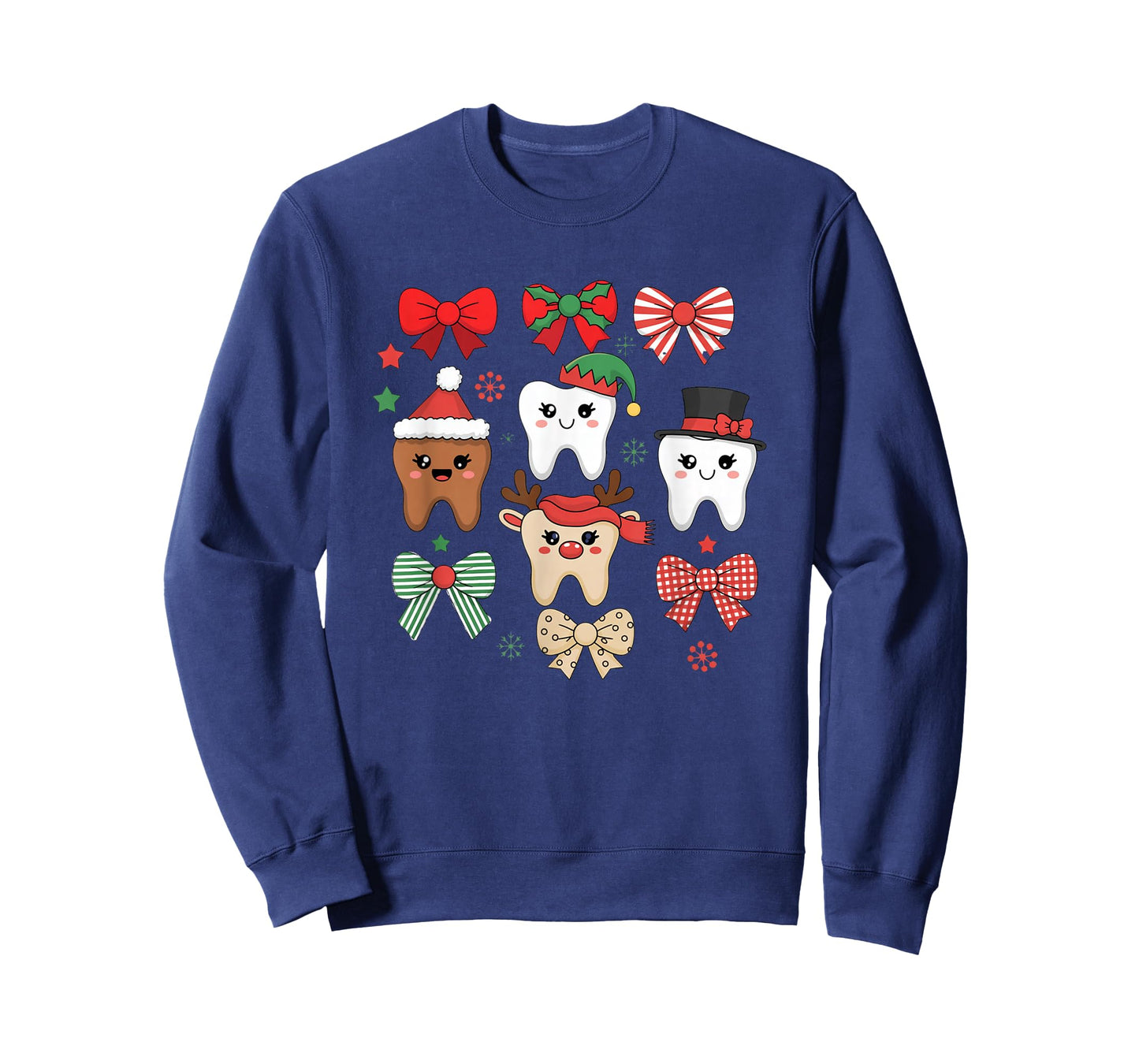 Cute Christmas Tooth Characters with Bows T-Shirt