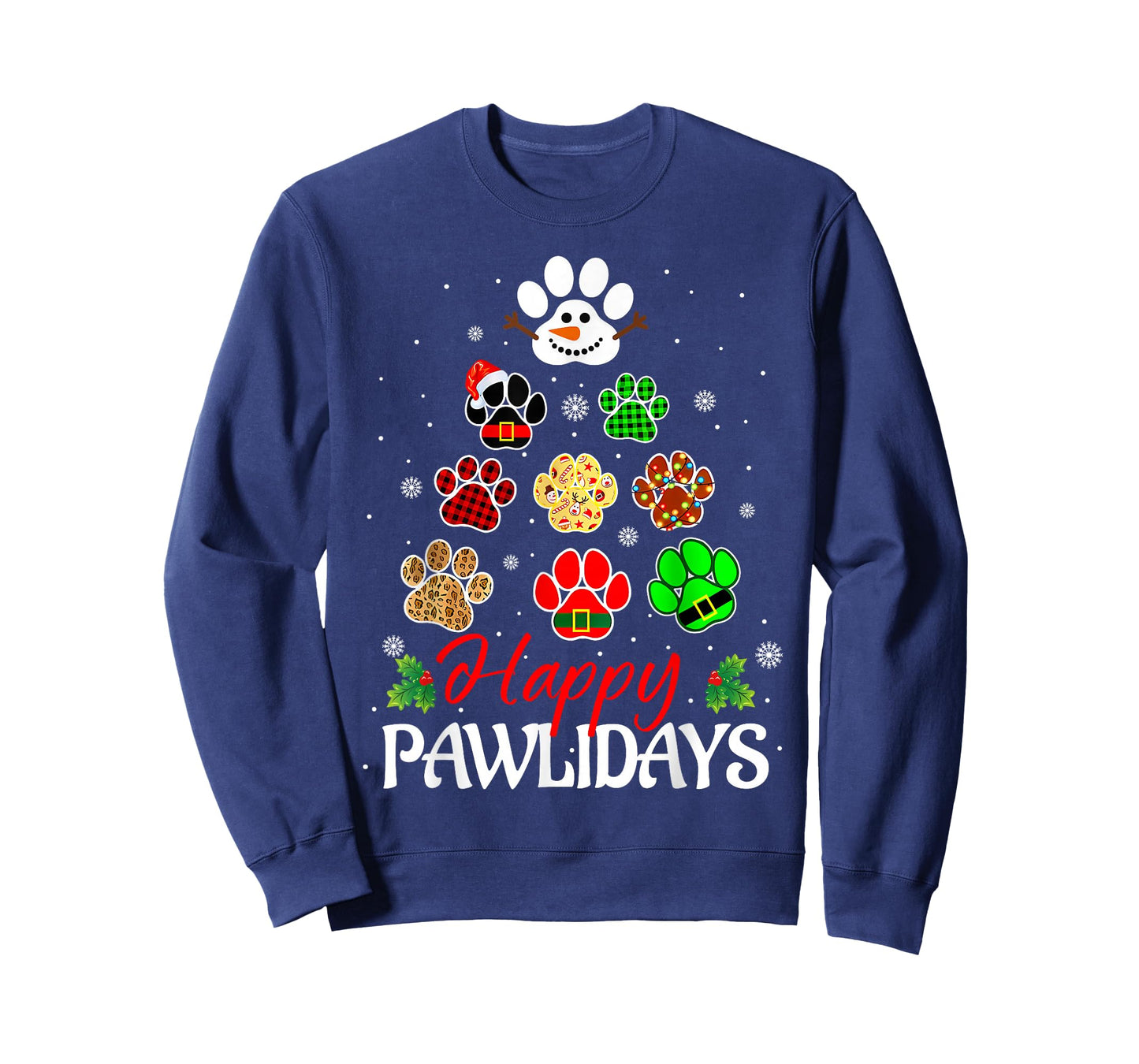 Happy Pawlidays Funny Christmas Dog Paw Xmas Dogs Lover Mom T-Shirt