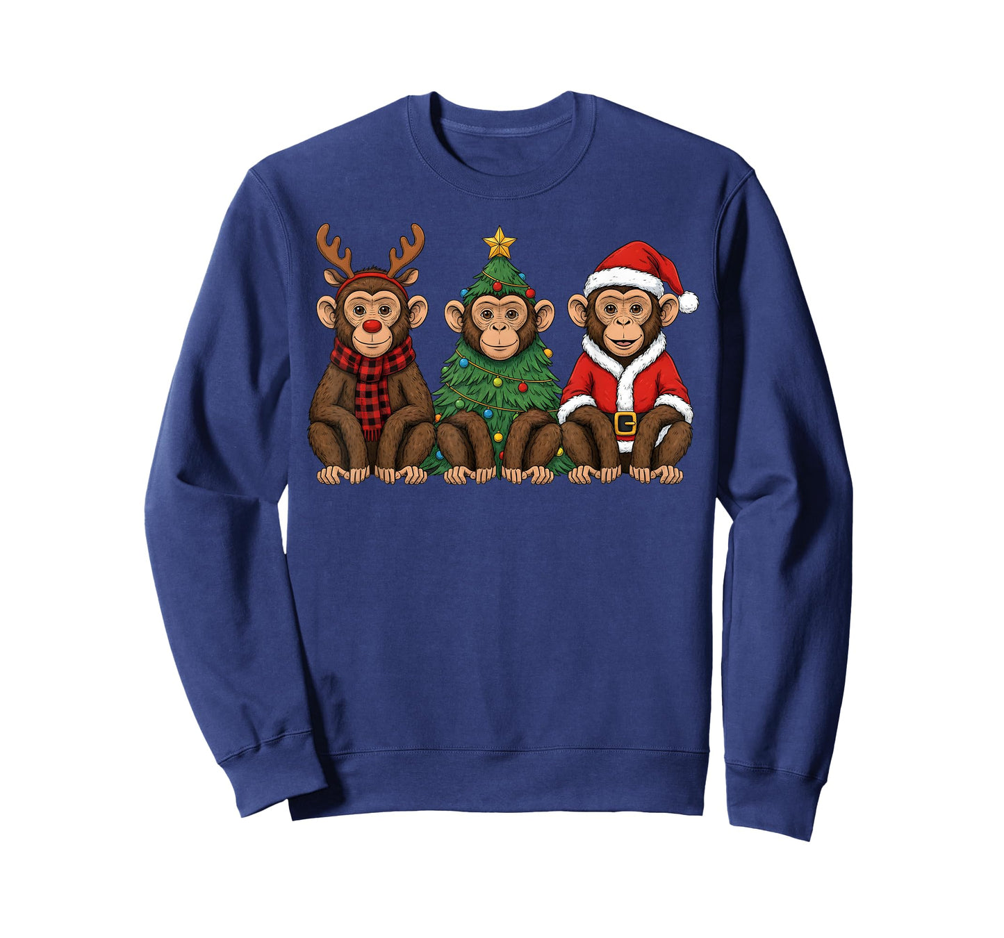Retro Christmas Monkey Santa Reindeer Safari Animal T-Shirt