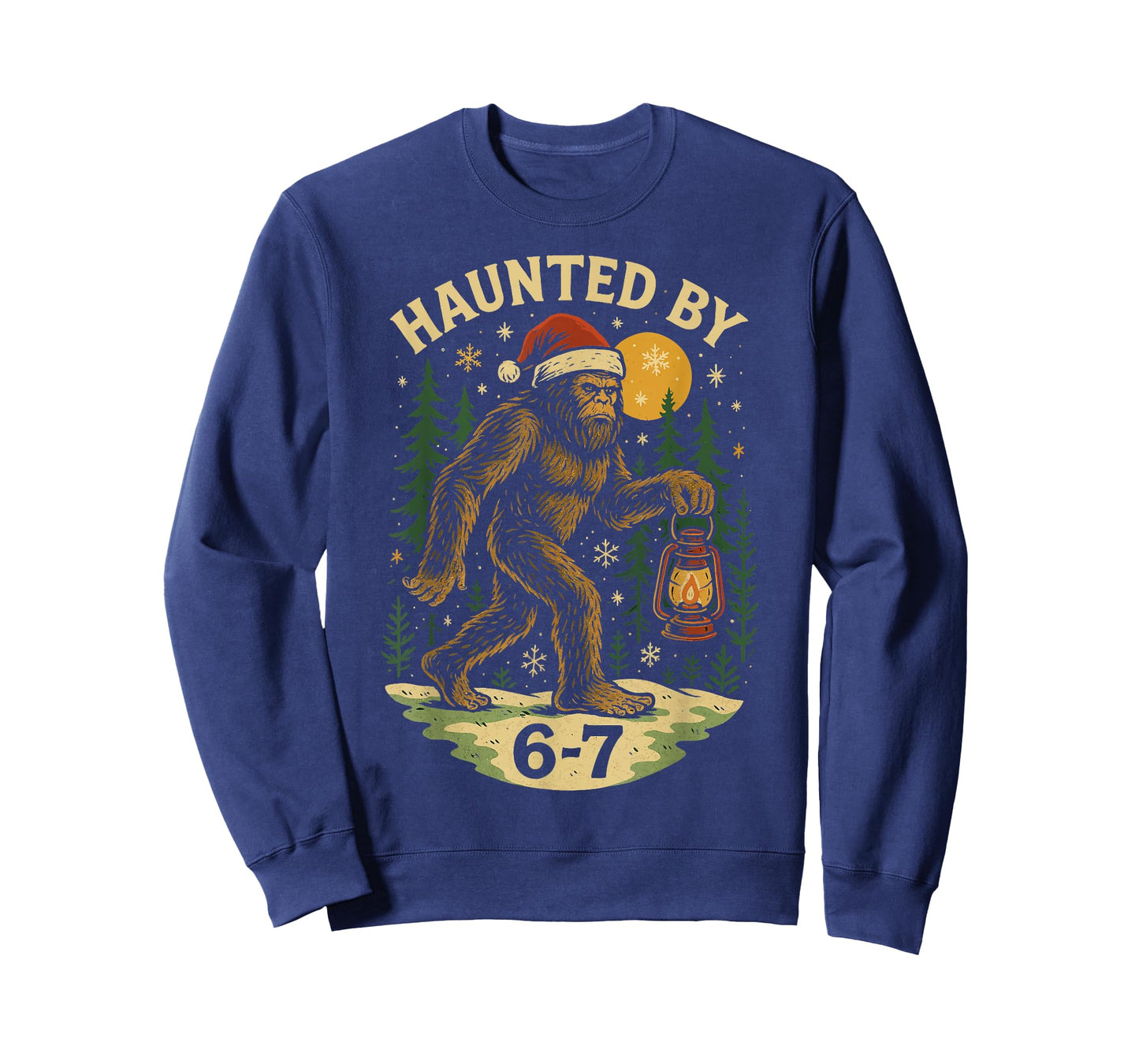 Haunted by 6-7 Bigfoot Santa Lantern Retro Christmas Holiday T-Shirt