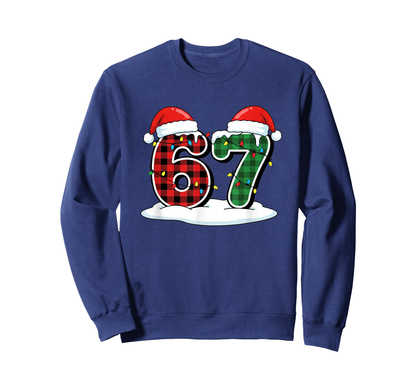 Christmas 67 Meme Six Seven Buffalo Plaid Santa Hats &Lights T-Shirt