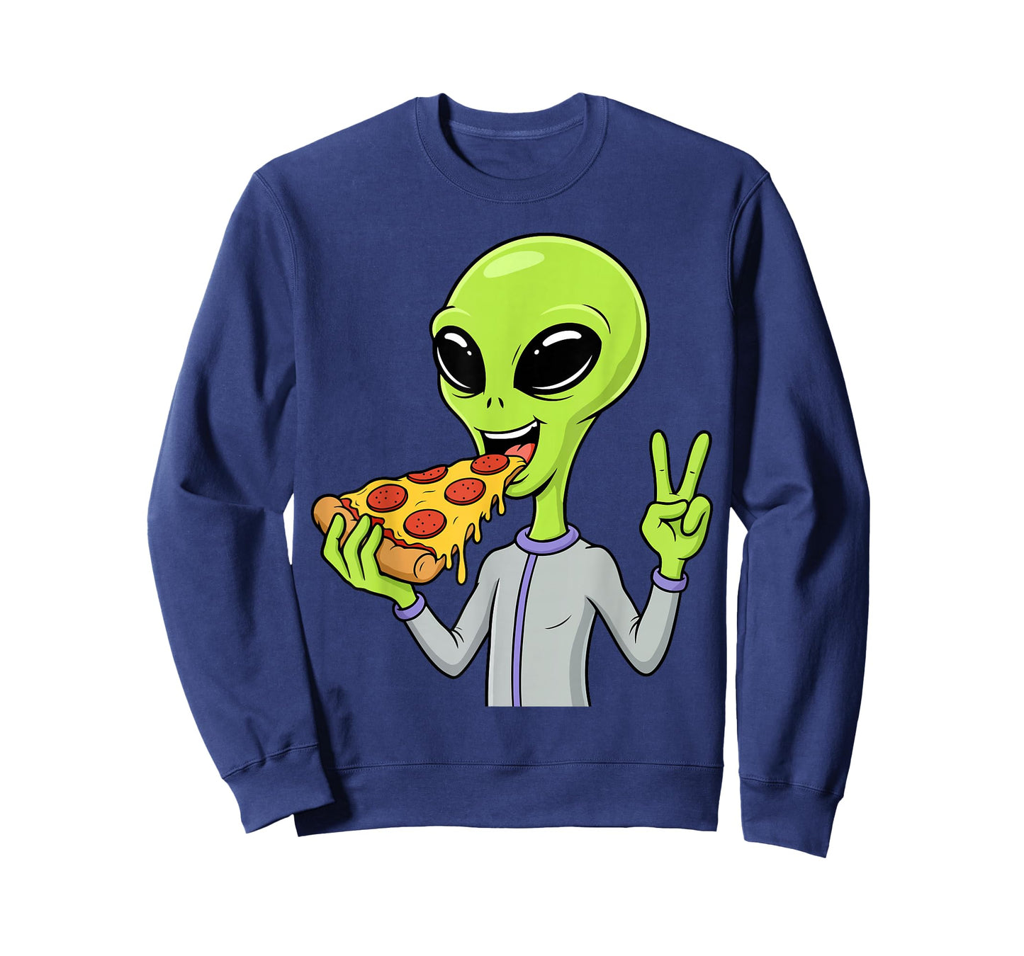 Alien Head Eating Pizza UFO Extraterrestrial Snack Fast Food T-Shirt