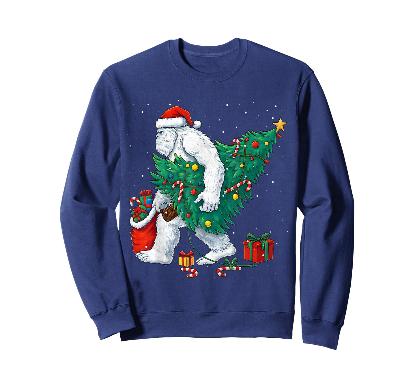 Funny Yeti Christmas Tree Lights Bigfoot Xmas Sasquatch Boys T-Shirt