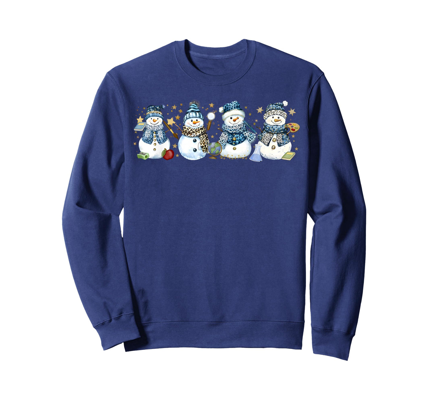 Snowman Teacher Winter Leopard Classroom Cute Blue Style T-Shirt