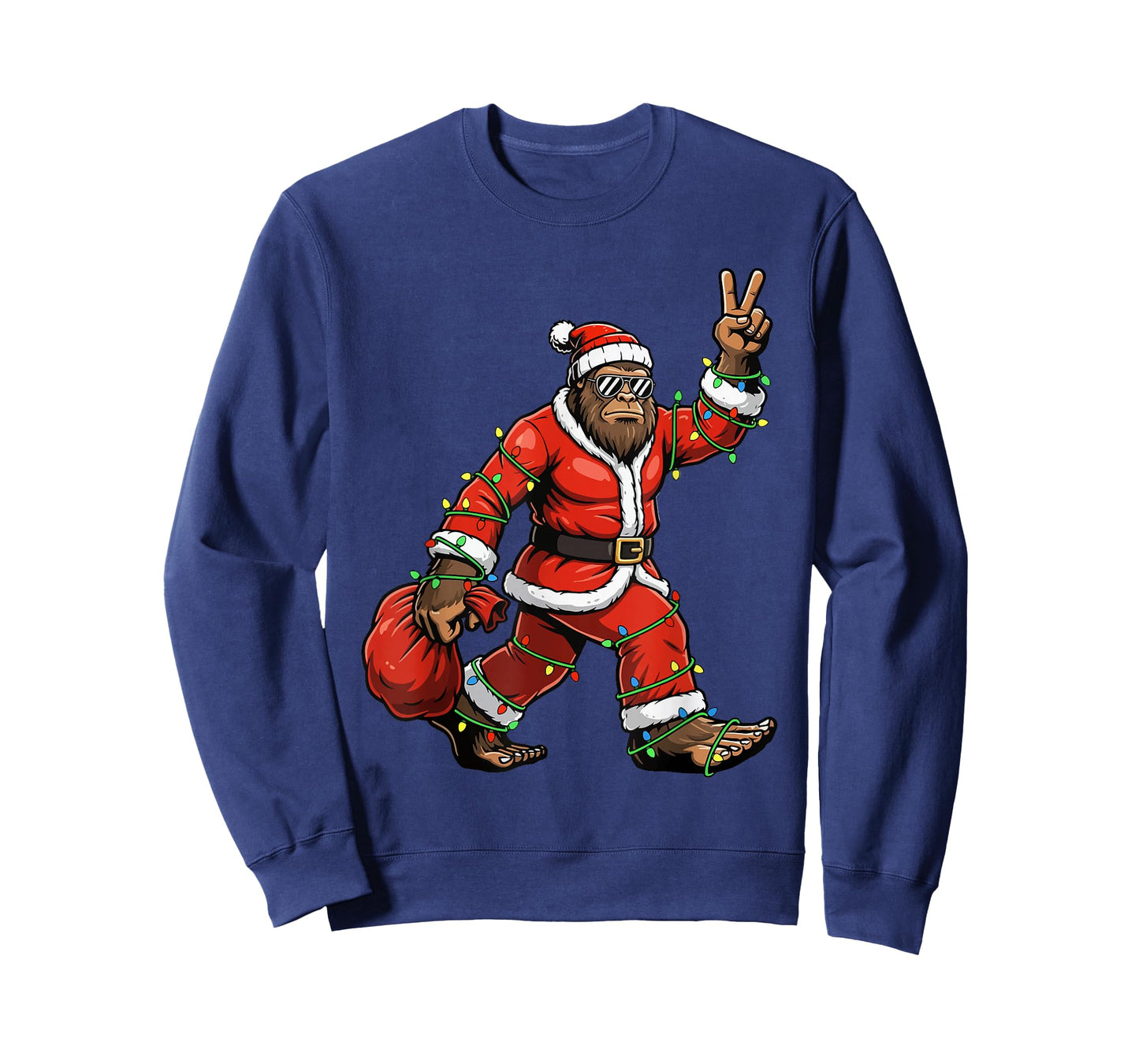 Santa Bigfoot Carrying Christmas Tree Lights T-Shirt