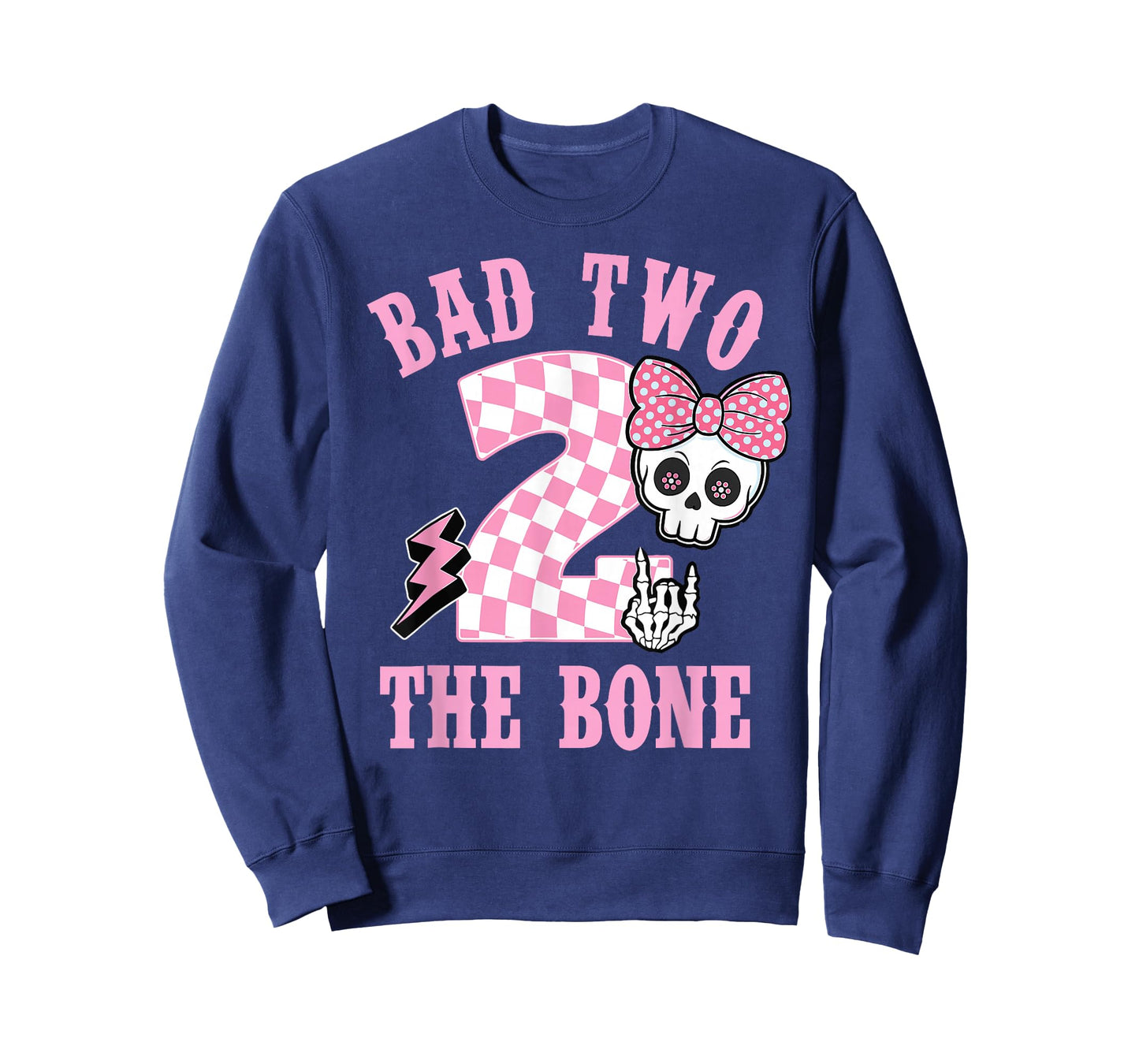 Bad Two The Bone Birthday 2 Years Old Pink Checkered Graphic T-Shirt