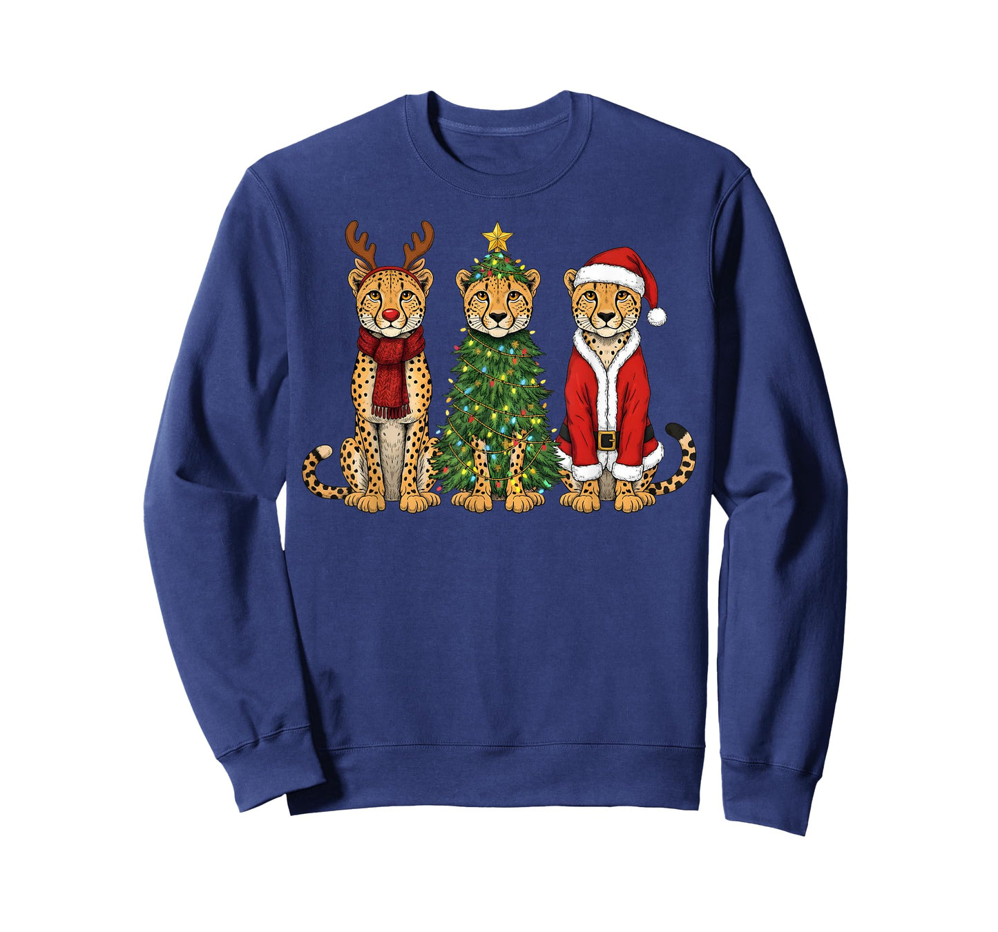 Retro Christmas Cheetah Santa Reindeer Safari Animal T-Shirt