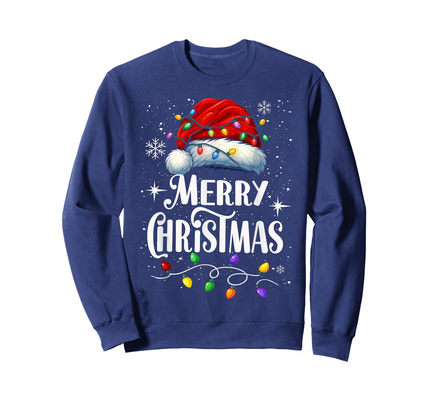 Merry Christmas Lights Santa Hat Xmas Family Matching Pajama T-Shirt