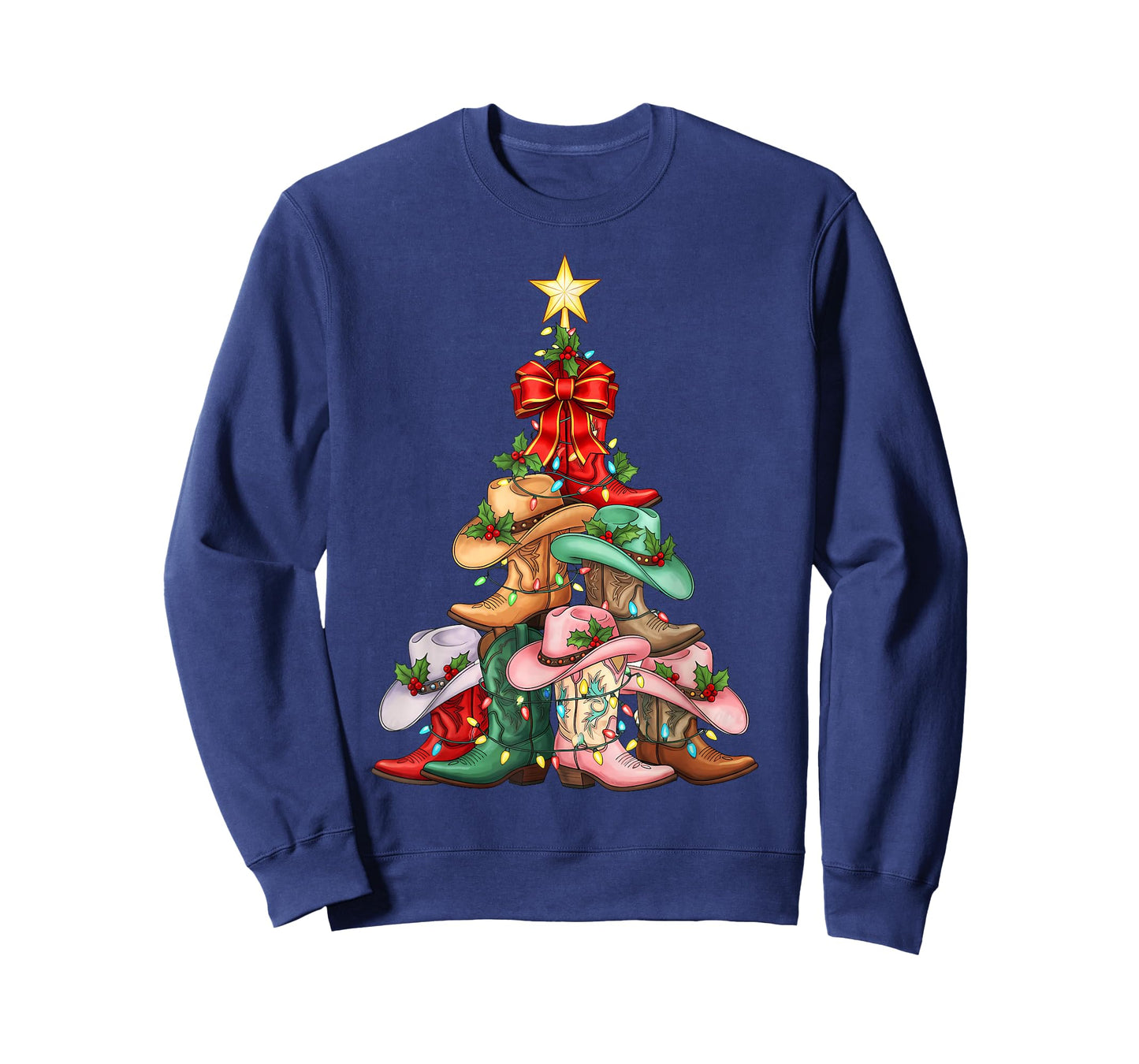 Howdy Christmas Tree Western Cowgirl Boots Xmas Lights T-Shirt