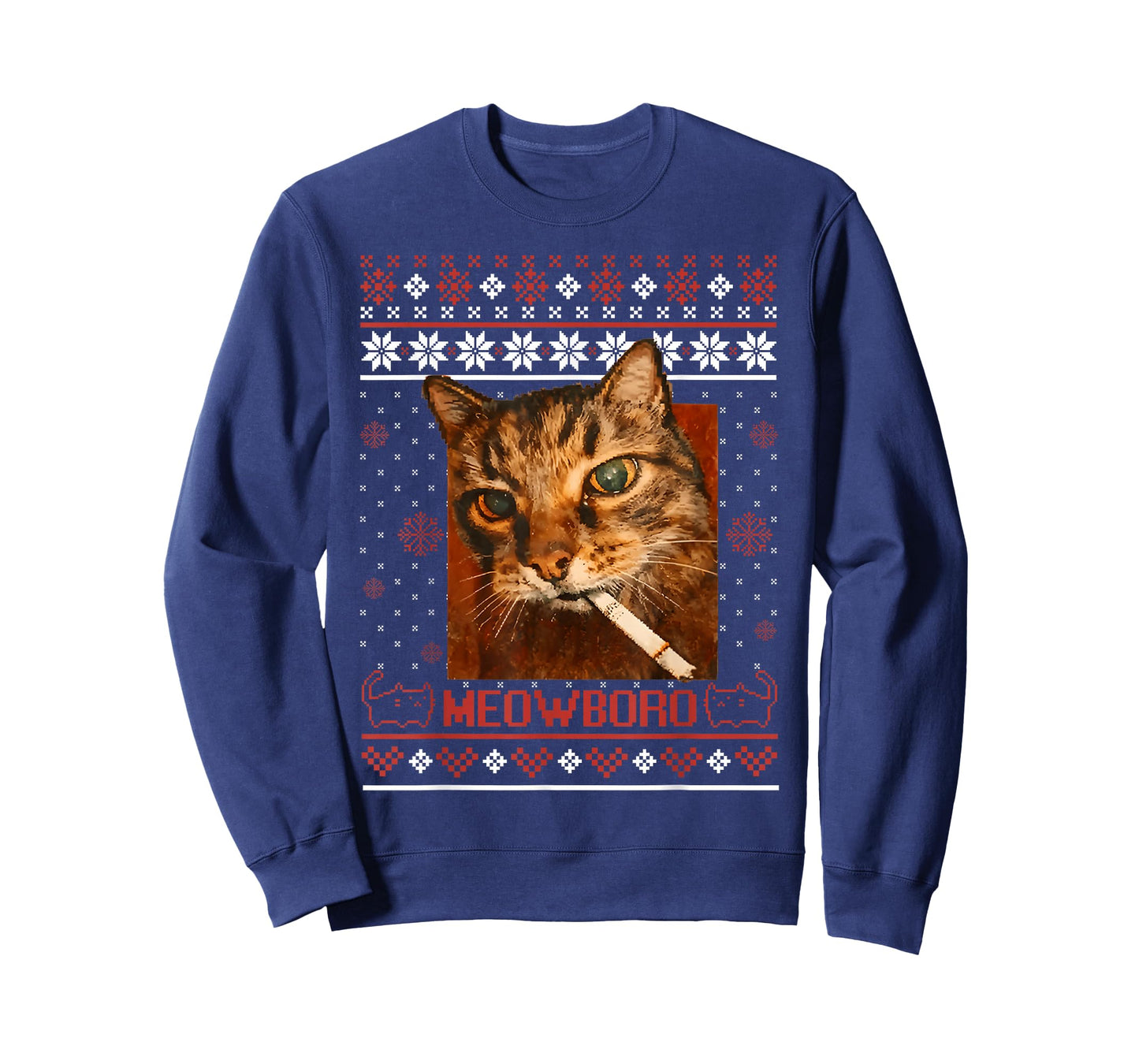 Funny Meowboro Smoking Cat Christmas Ugly Sweater Meme Cat T-Shirt