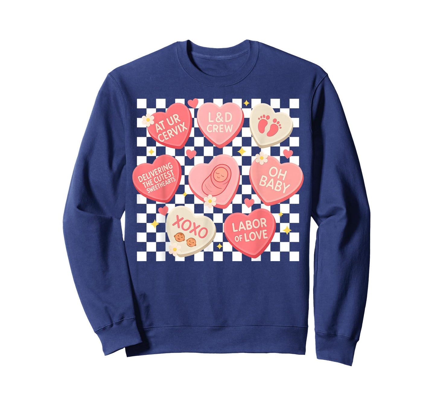Valentine L&D Nurse Hearts XOXO Baby Girl Women Checkered T-Shirt