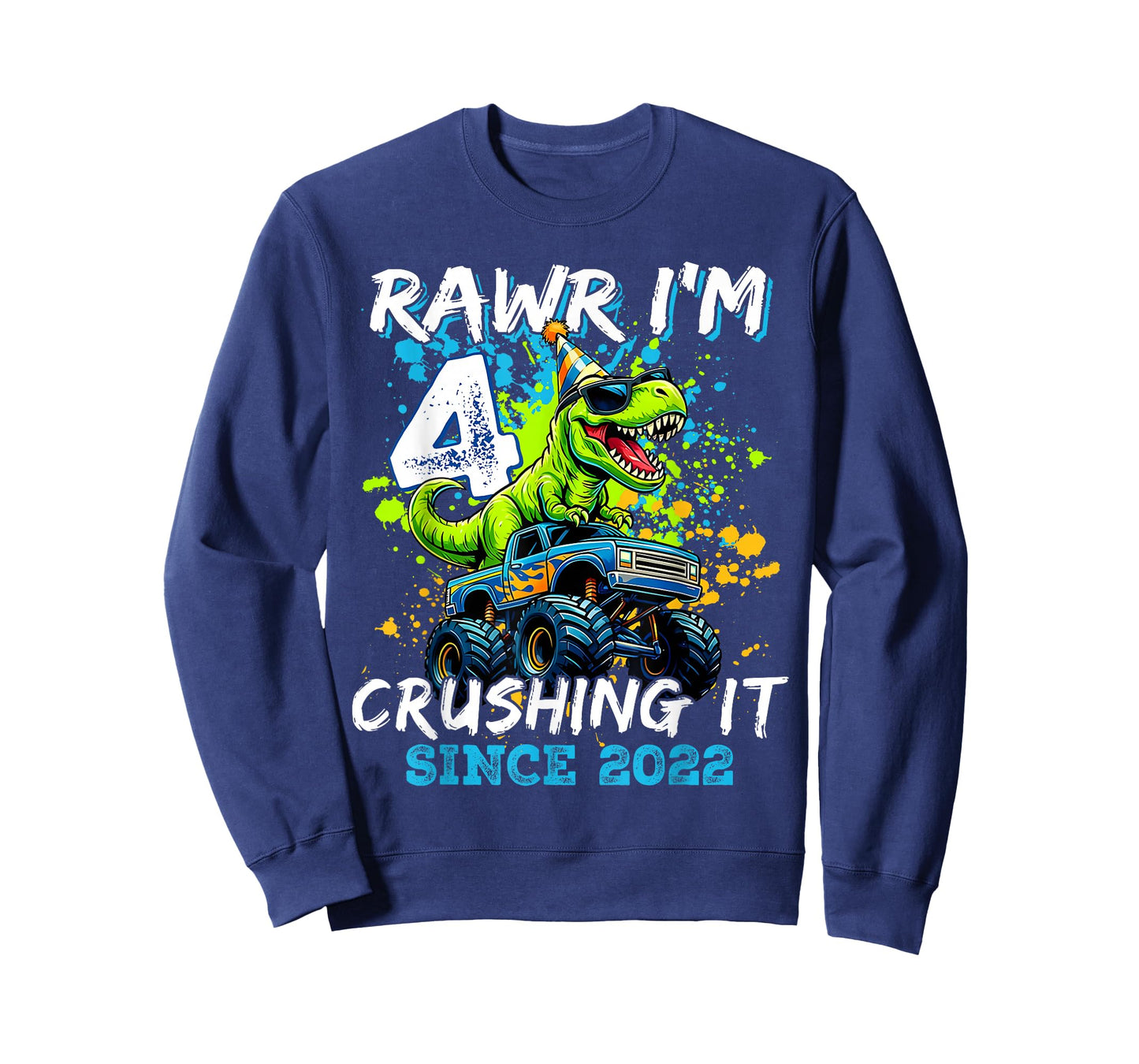4th Birthday Monster Truck Dinosaur Party Boys Rawr I'm 4 T-Shirt