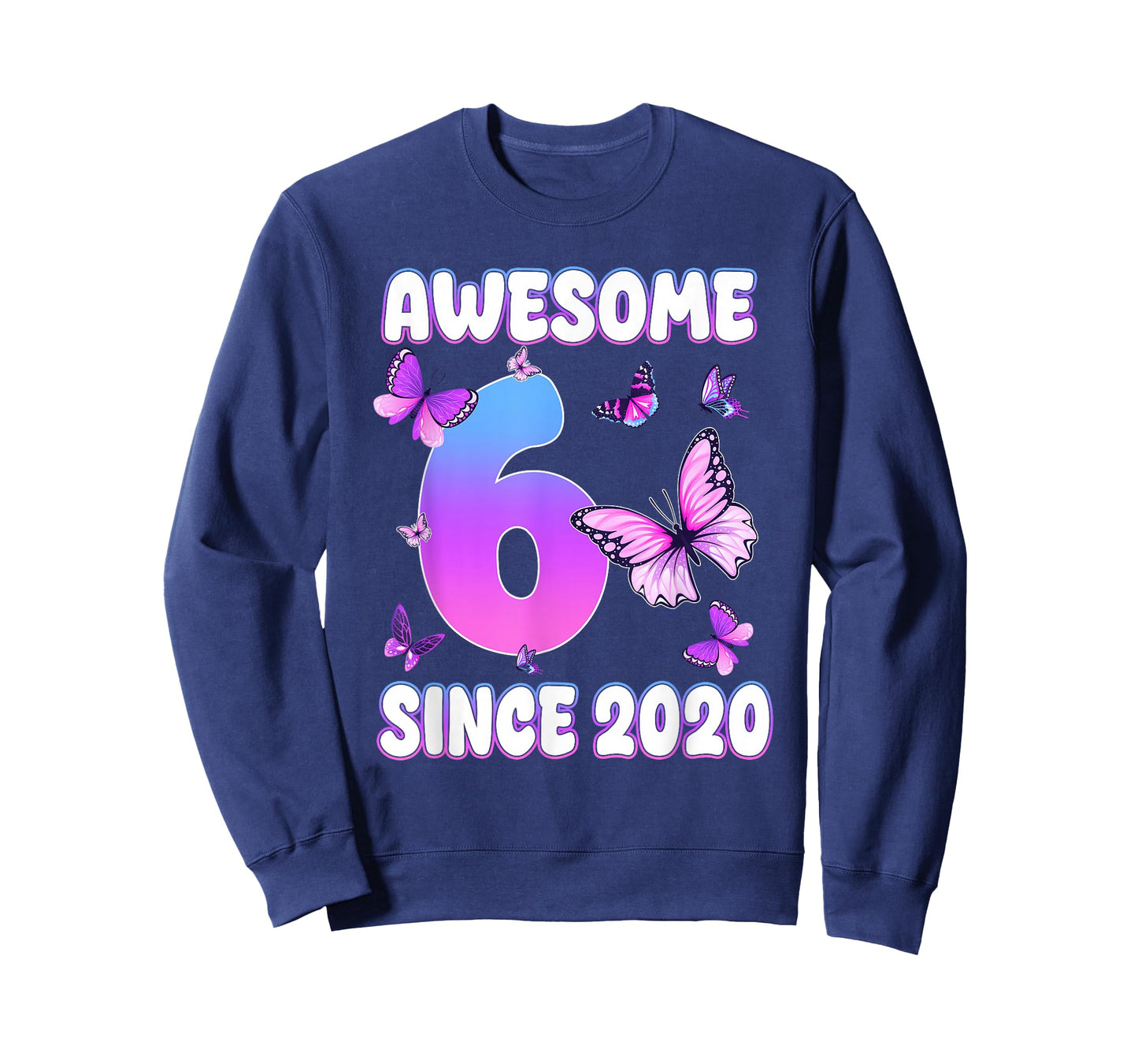 6 Year Old Girl Awesome Since 2020 Birthday Butterfly T-Shirt