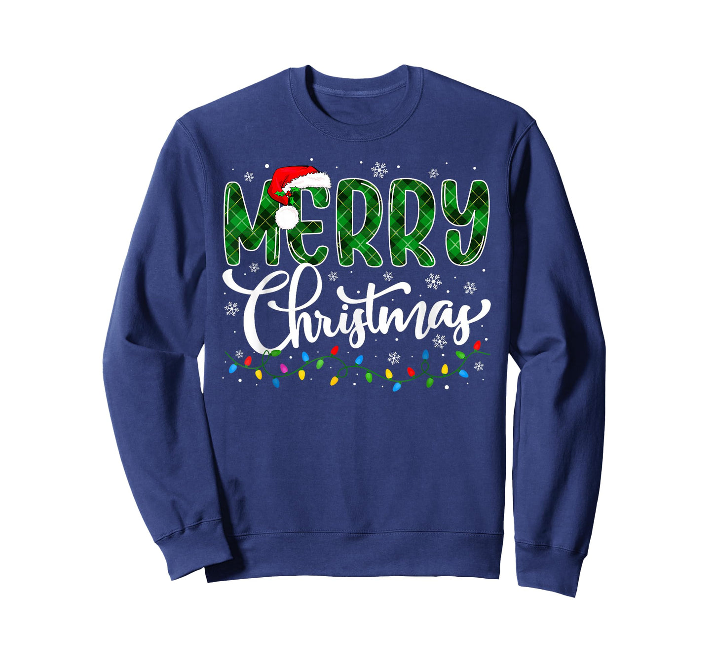 Merry Christmas Green Buffalo Plaid Xmas Lights Family Santa T-Shirt