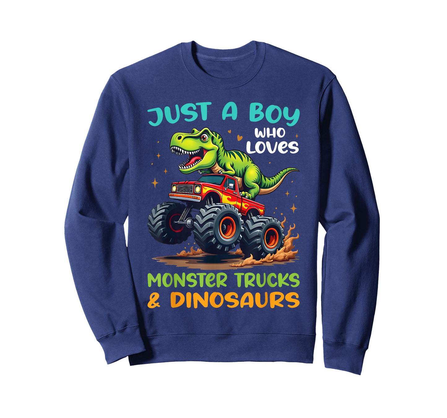 Just A Boy Who Loves Monster Trucks and Dinosaurs T-Rex T-Shirt