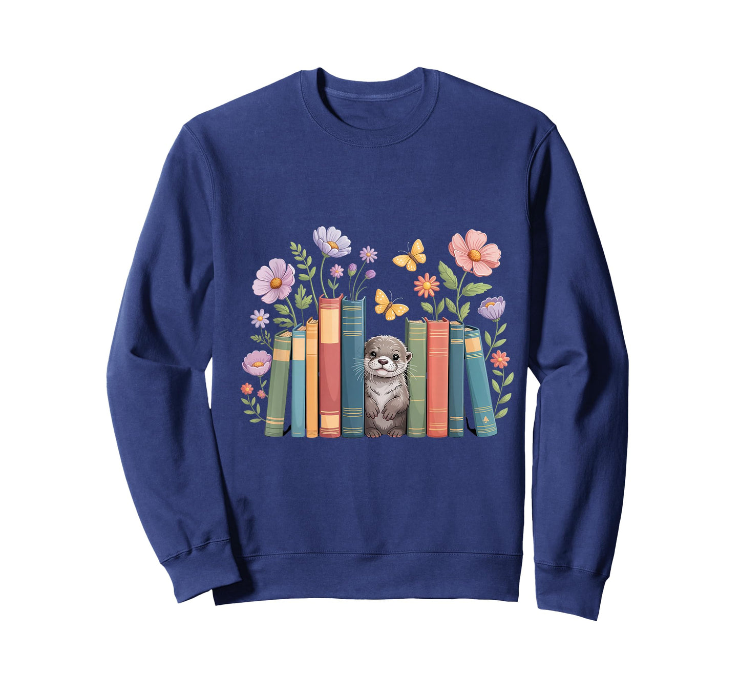 Book Lovers Cute Otters Flowers Bookworm Sea Otter T-Shirt