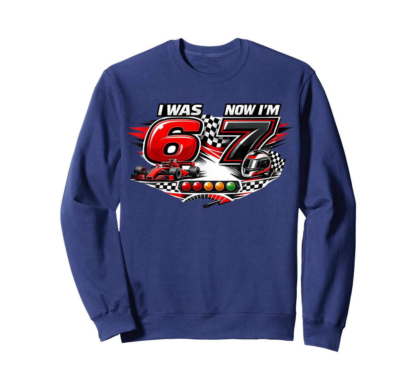 I was 6 Now I'm 7 Six Seven Race Car 67 Meme Birthday Party T-Shirt