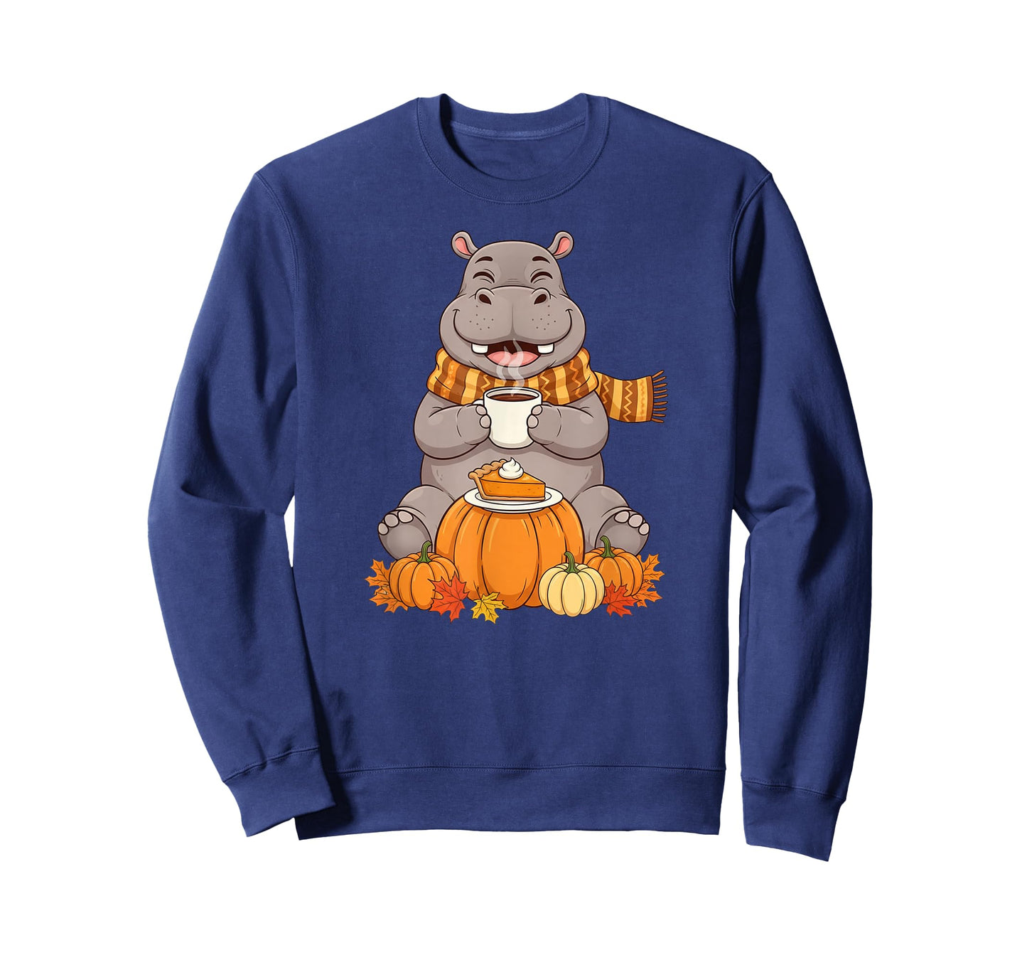 Funny Hippo Coffee Autumn Thanksgiving Womens Mens Kids T-Shirt