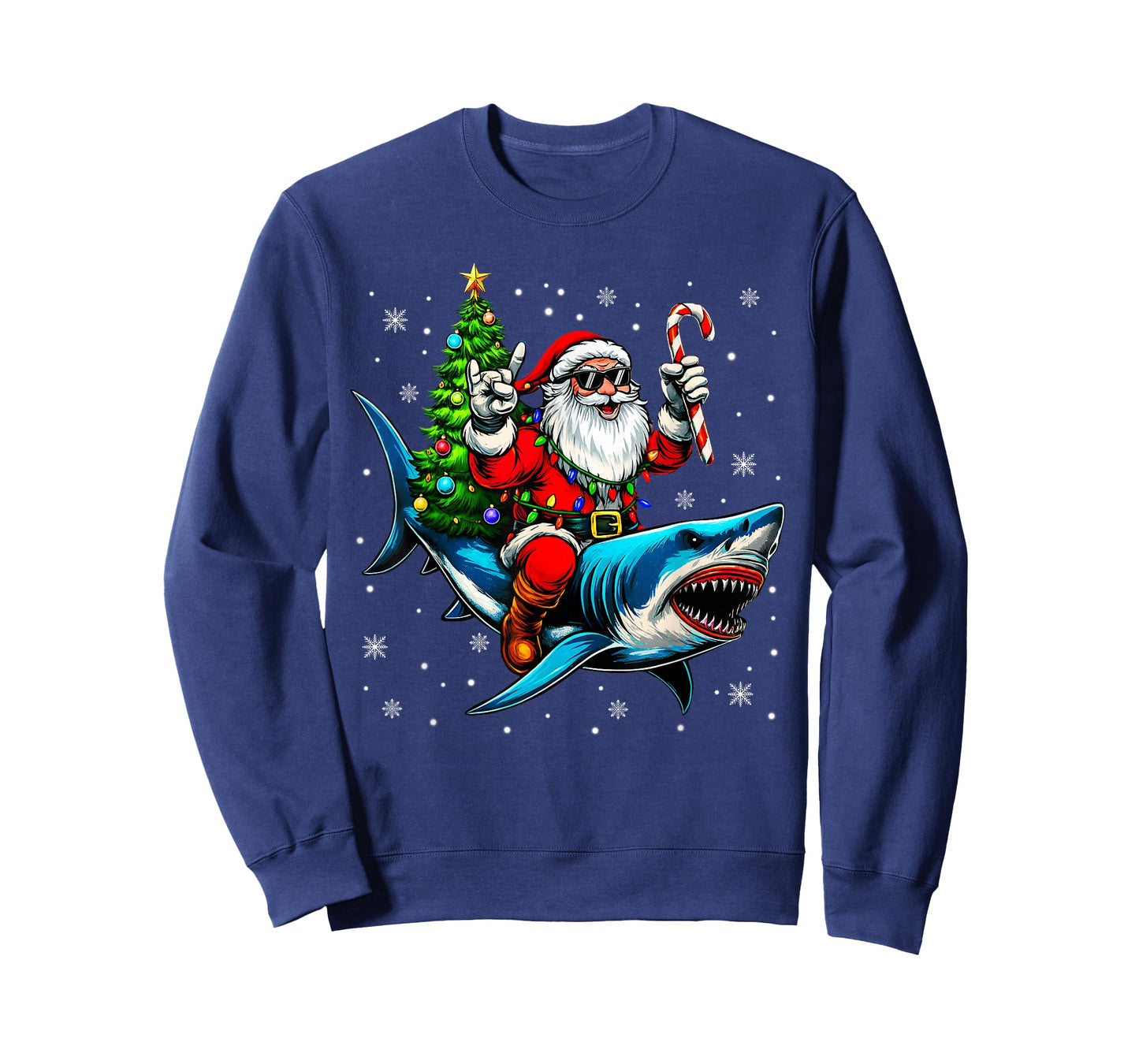 Vintage Santa Rock On Ride Shark Christmas Tree Xmas Men Boy T-Shirt