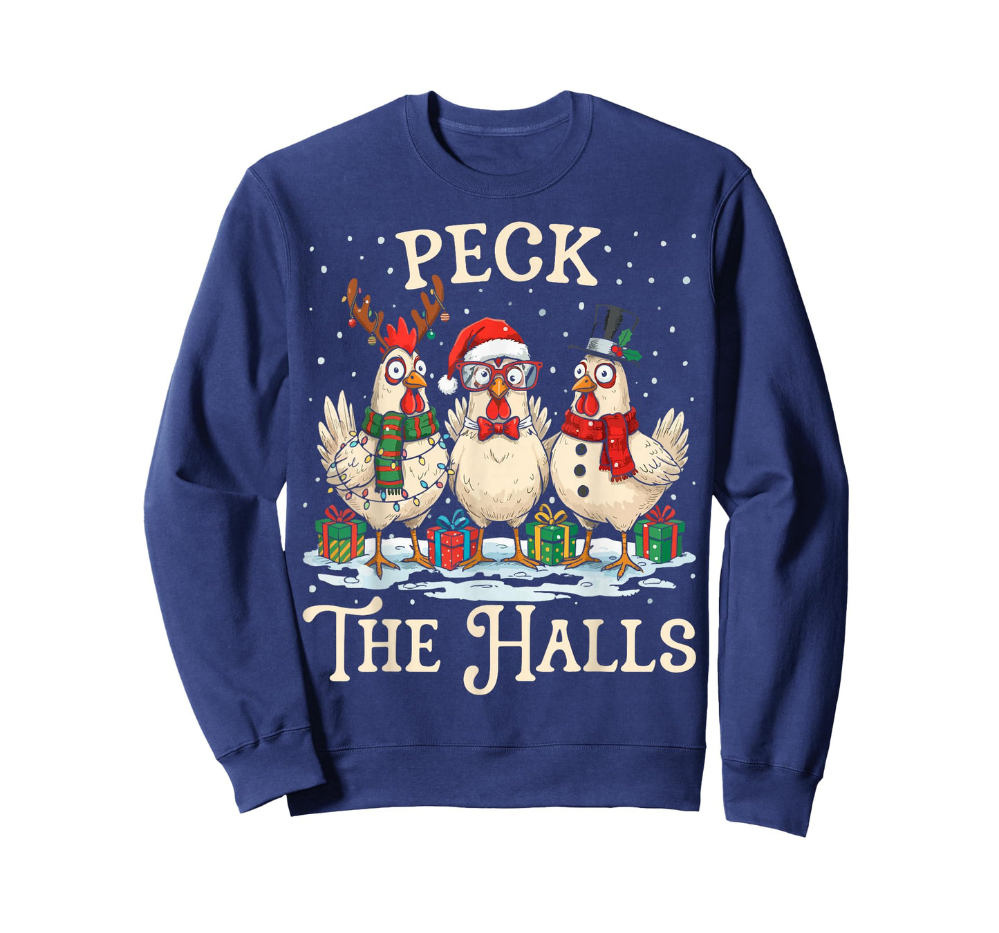 Peck The Halls Chicken Christmas Farm Animal Funny Santa Hat T-Shirt