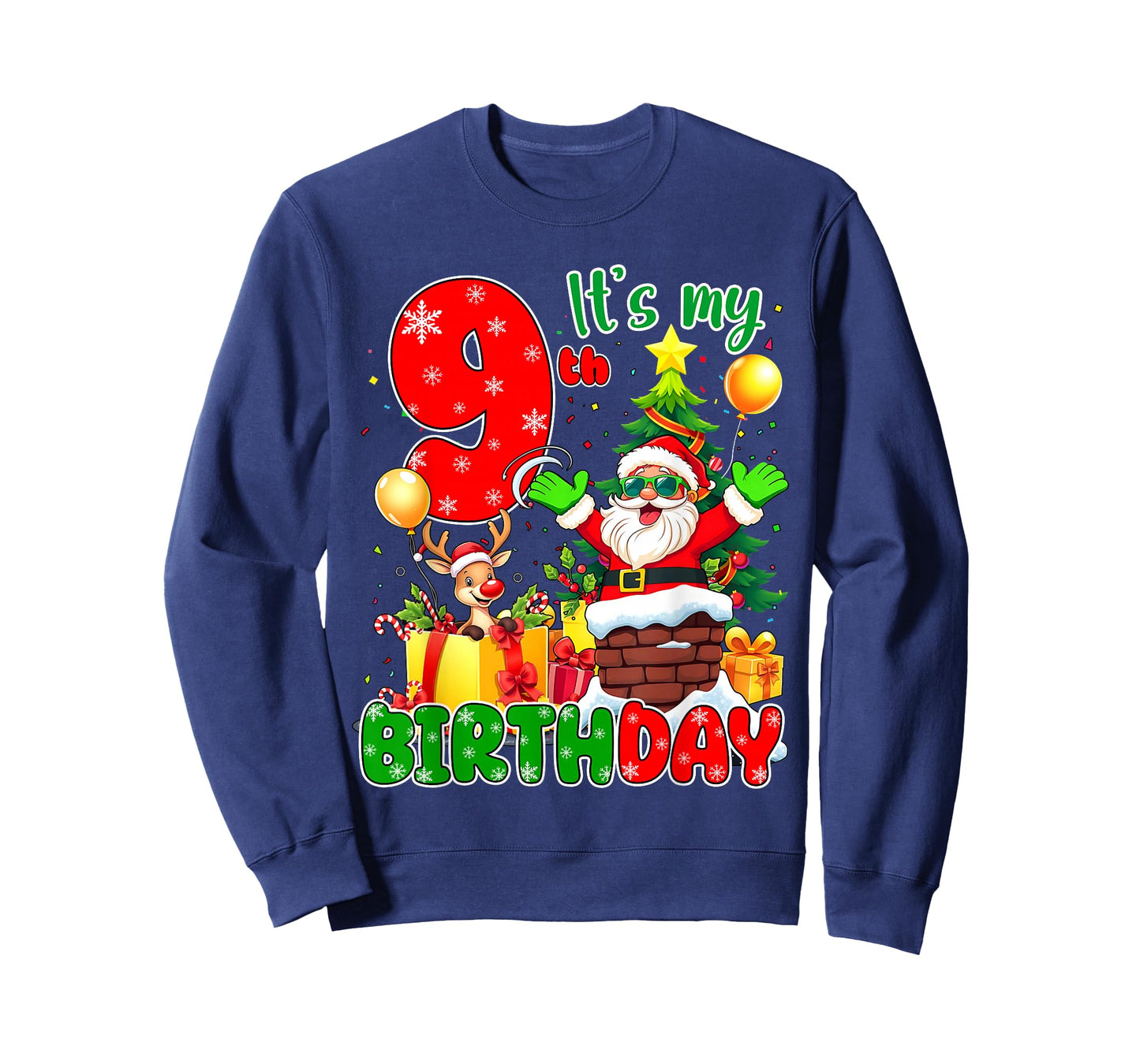 It’s My 9th Birthday Christmas 9 Years Old Santa Reindeer T-Shirt