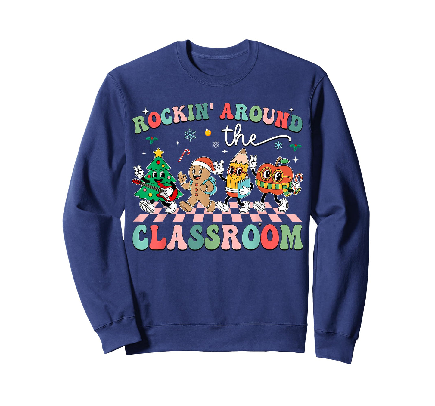 Retro Groovy Teacher Christmas Rockin' Around The Classroom T-Shirt