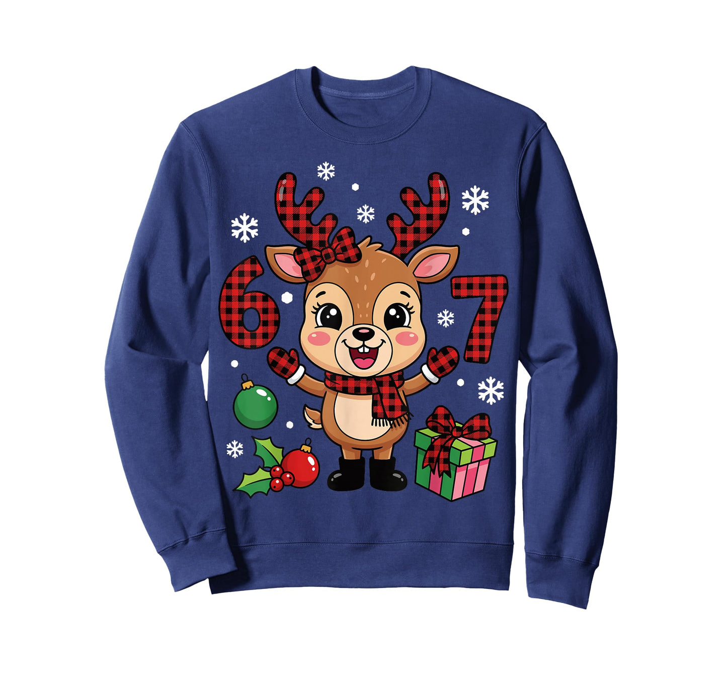 Cute Reindeer Buffalo Plaid 67 Christmas Ornaments T-Shirt