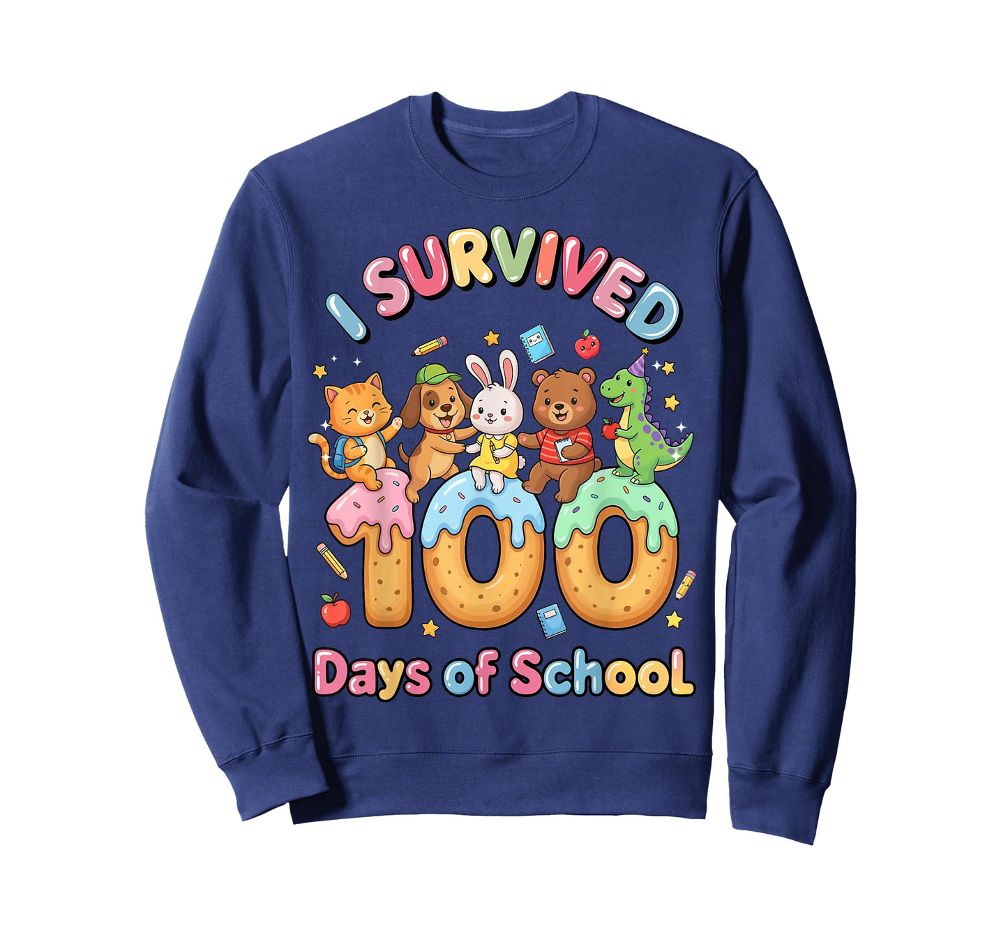 I Survived 100 Days of School Funny Cat Dog Dino Bunny Bear T-Shirt