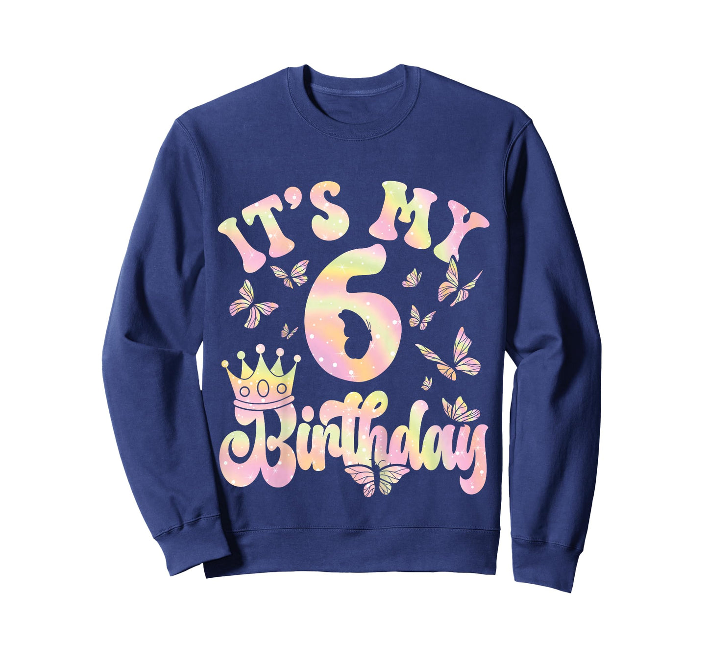 6th Birthday Shirt Girl Six Year Old Butterfly Birthday T-Shirt