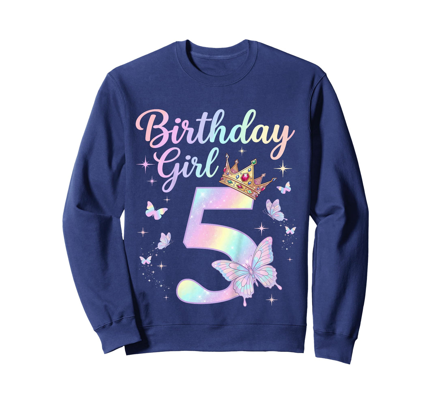 Kids 5th Birthday Shirt Girl Five 5 Year Old Butterfly Birthday T-Shirt