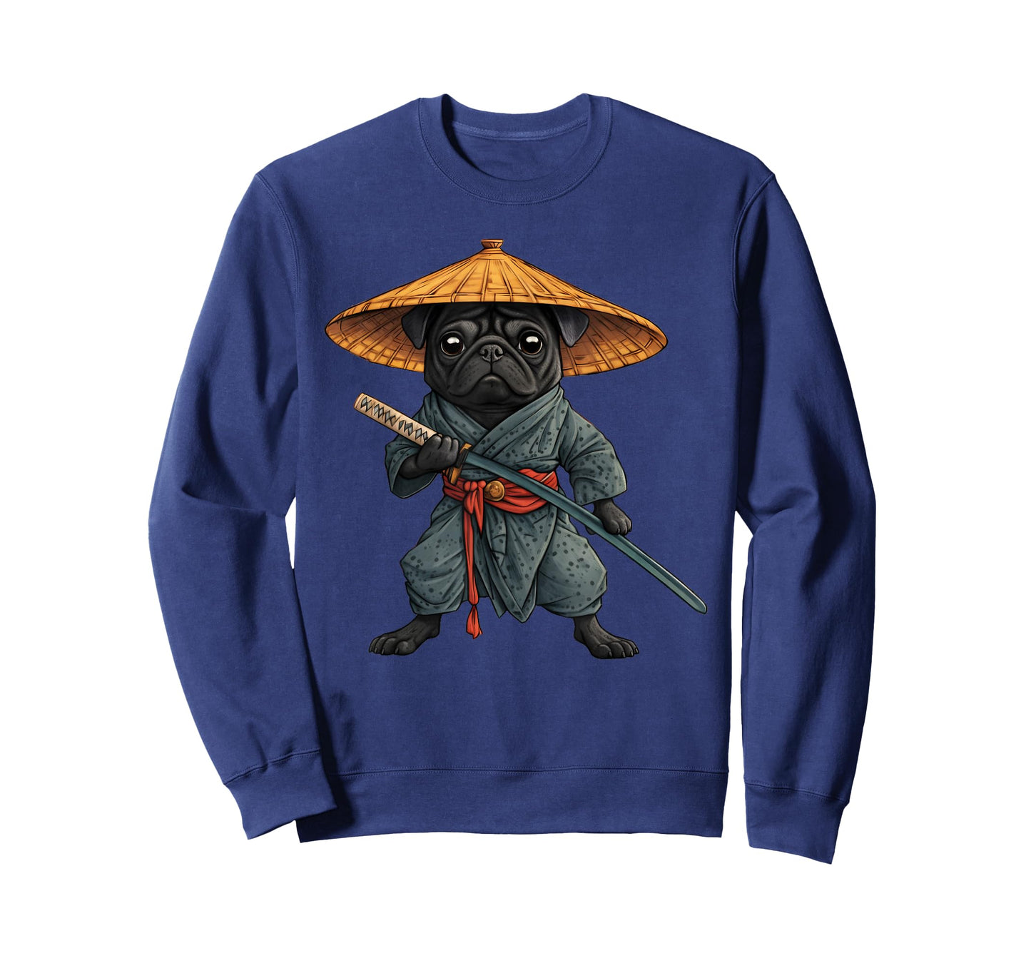 Black Pug Samurai Art Japanese Vintage T-Shirt