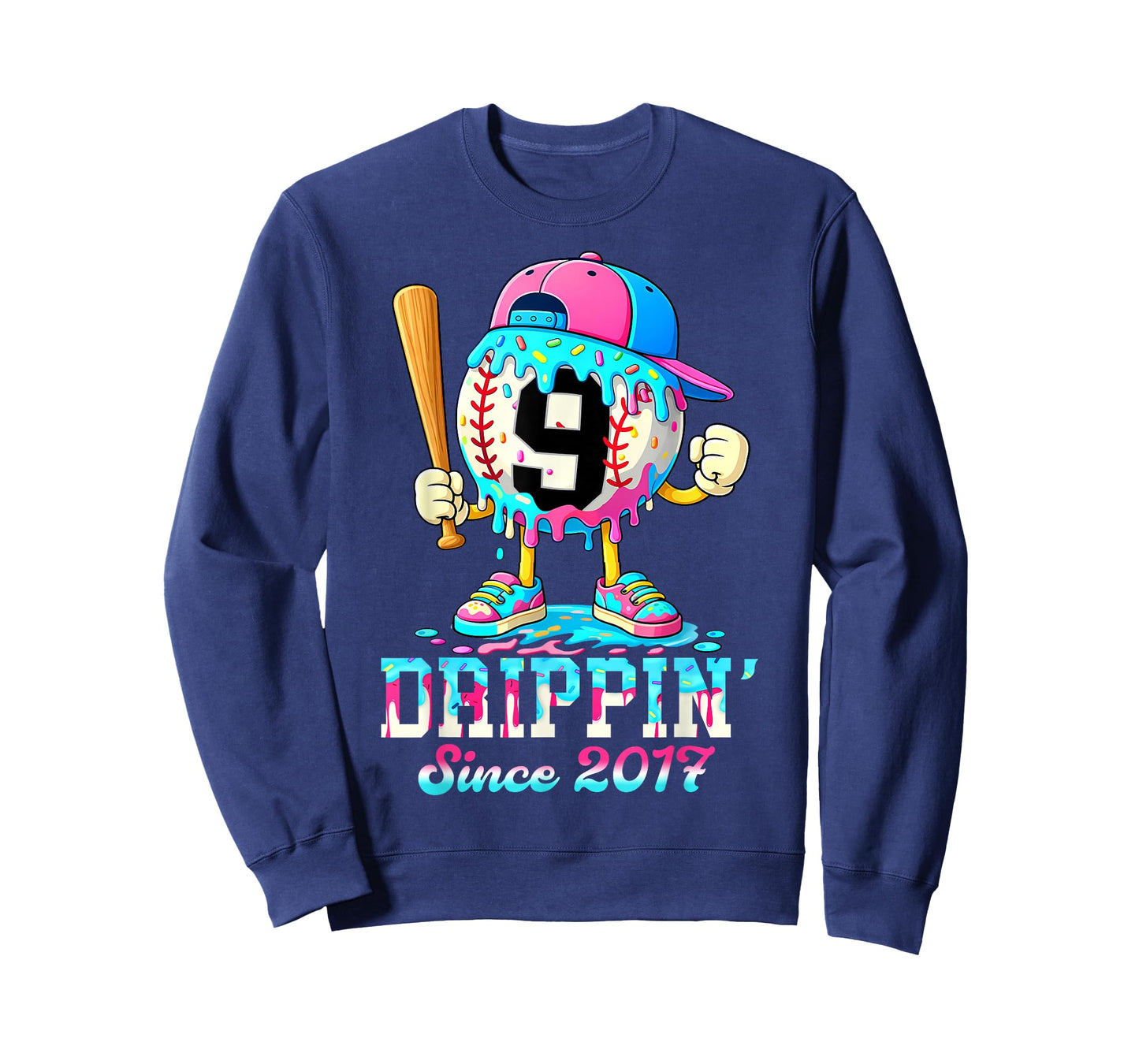 Baseball 9 Years Old Since 2017 Ice Cream 9th Birthday Boys T-Shirt