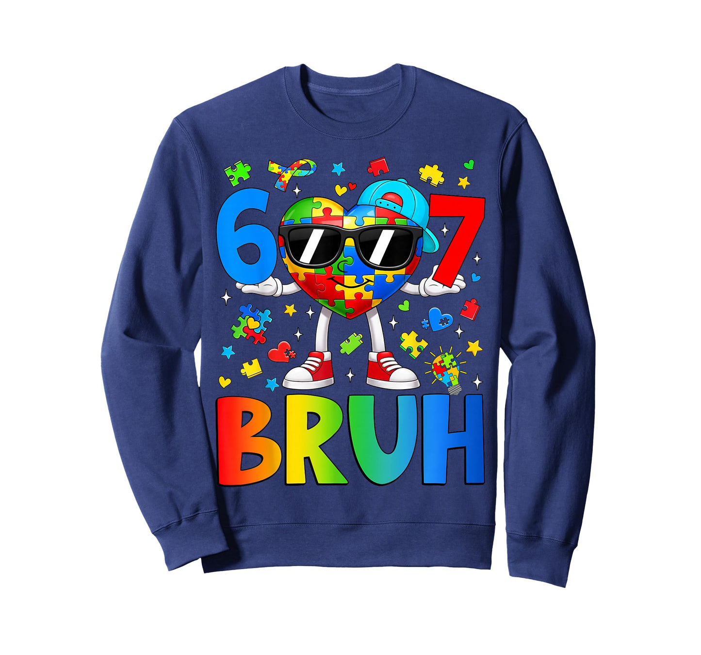 Six Seven Bruh 6 7 Puzzle Heart 67 Autism Awareness Boy Kids T-Shirt