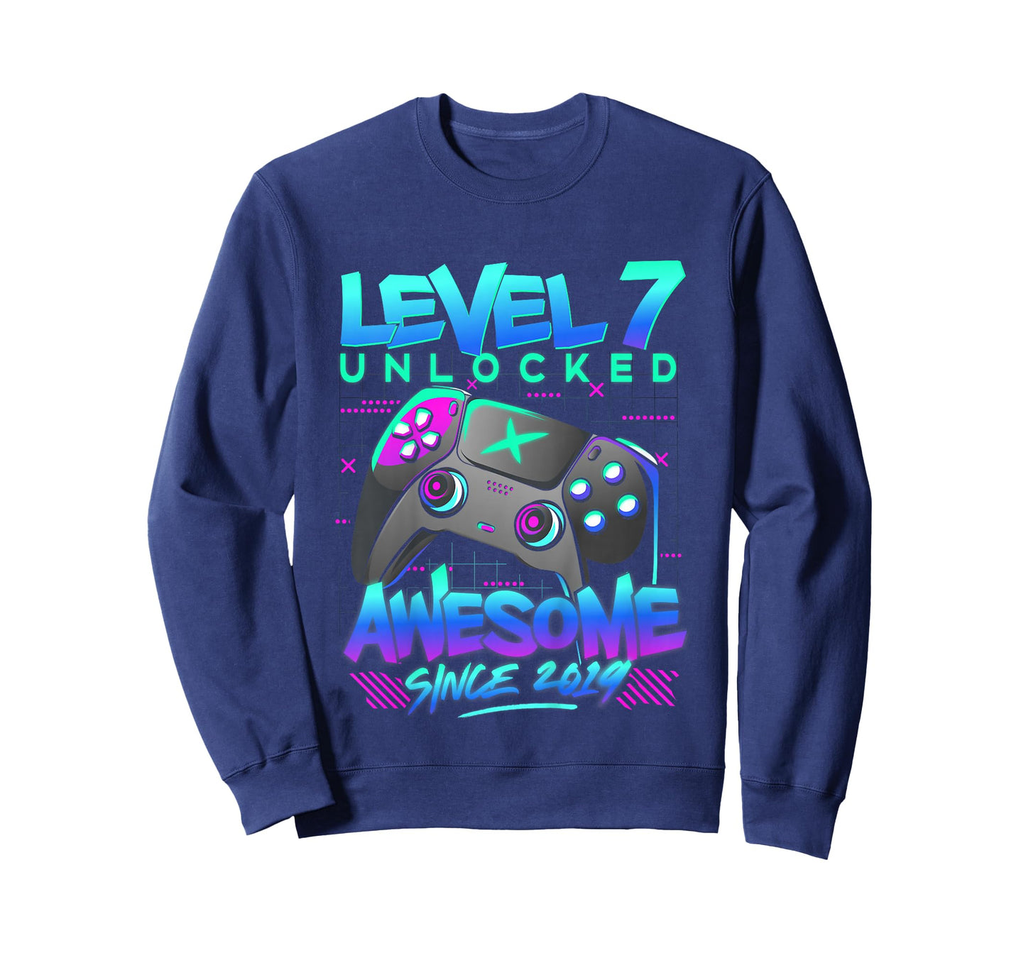 Kids Level 7 Unlocked Awesome Since 2019 7th Birthday Gaming Boy T-Shirt