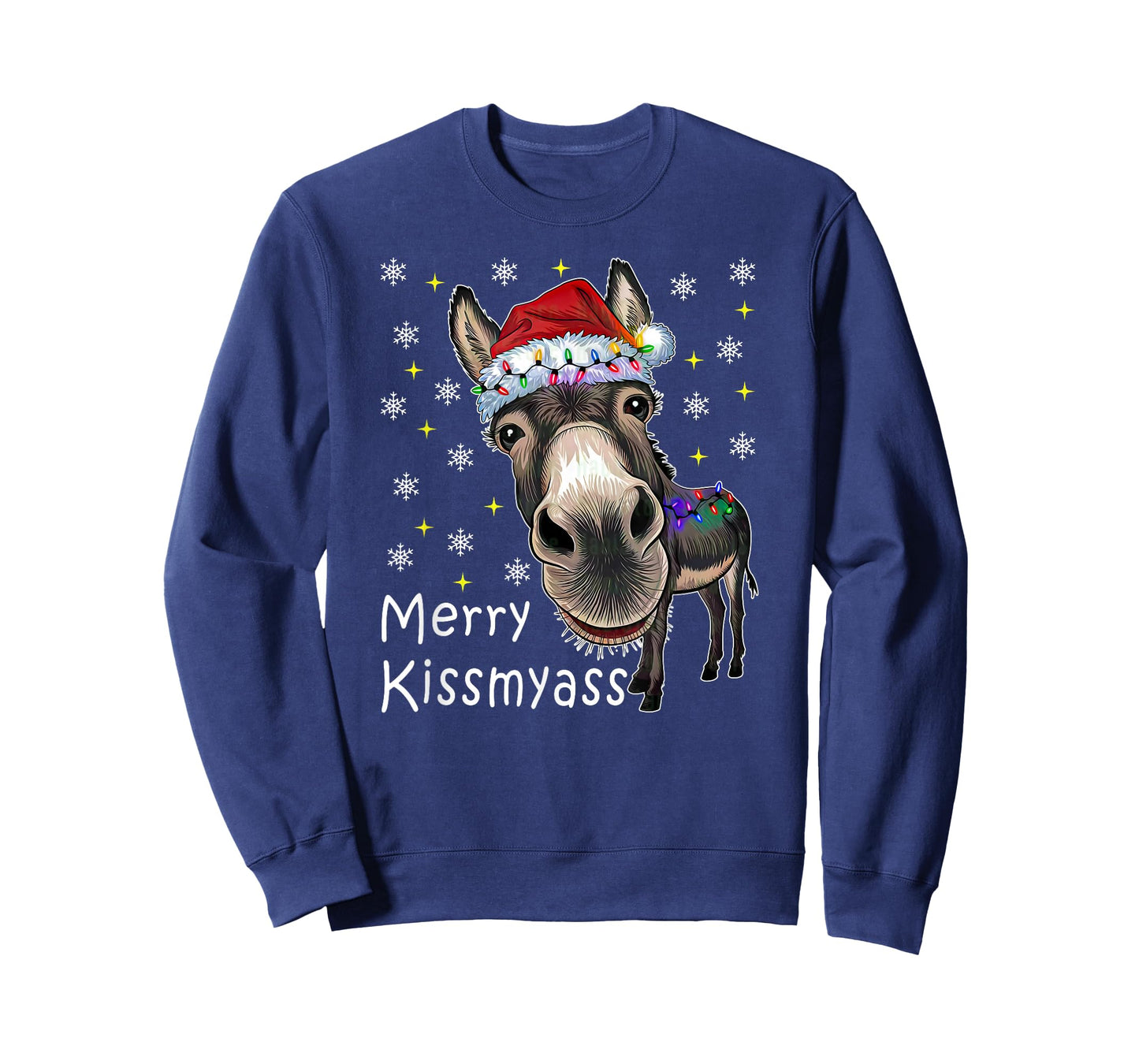 Merry KissMyAss Funny Donkey Christmas Lights Saying Quote T-Shirt