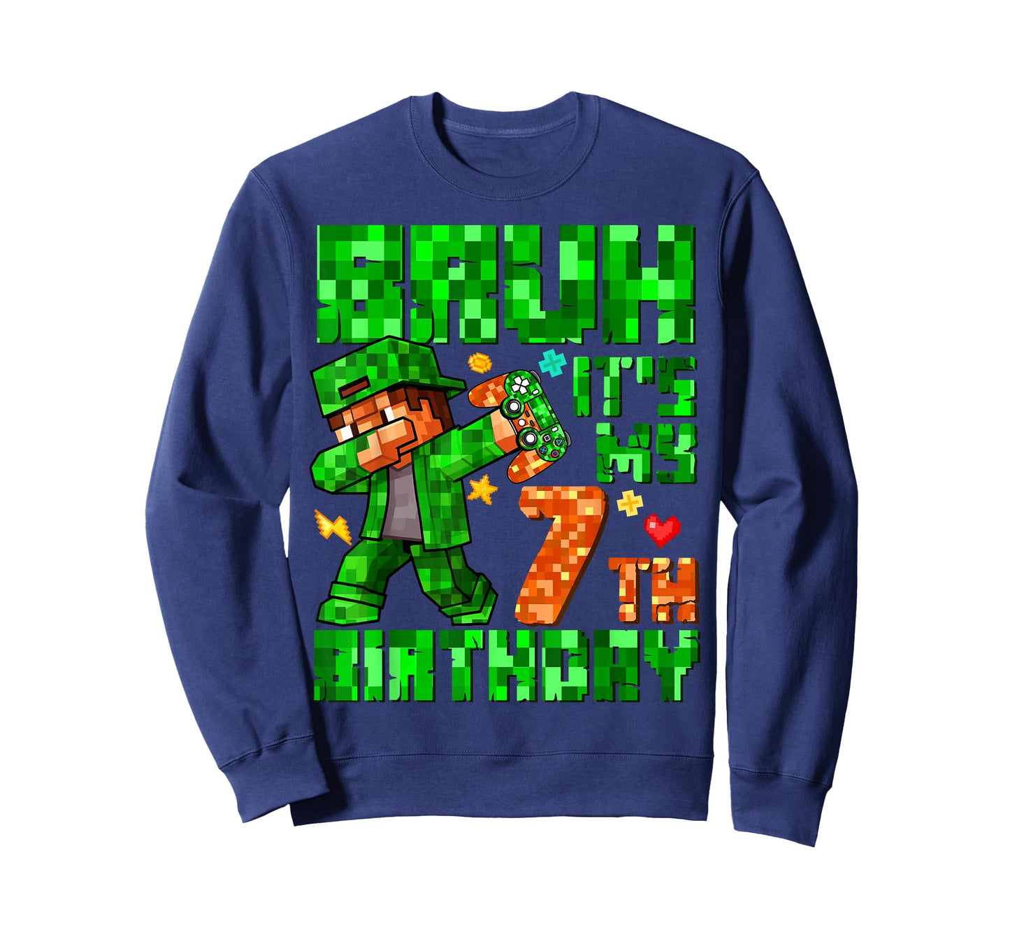 Bruh It's My 7th Birthday Boy Game Pixel 7 Years Old Kids T-Shirt