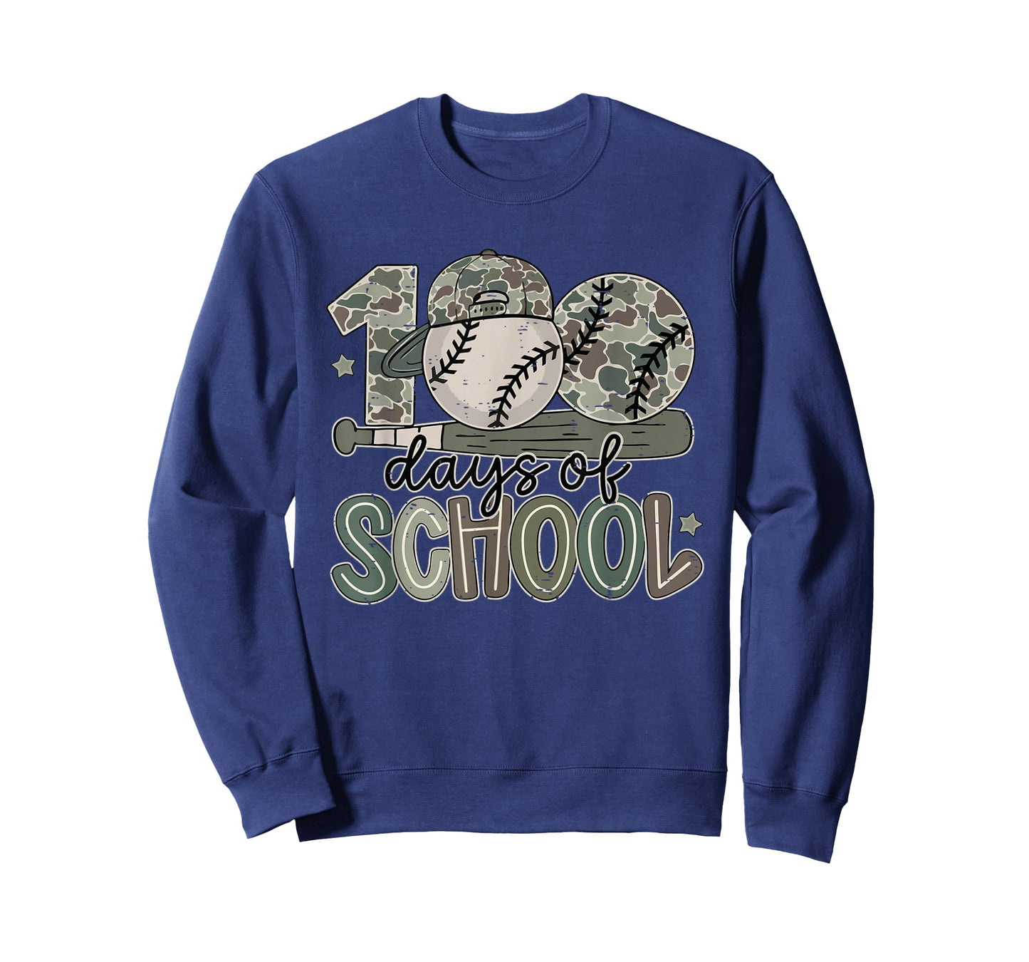 100 Days of School Baseball Camo Funny Boys Kids 100th Day T-Shirt