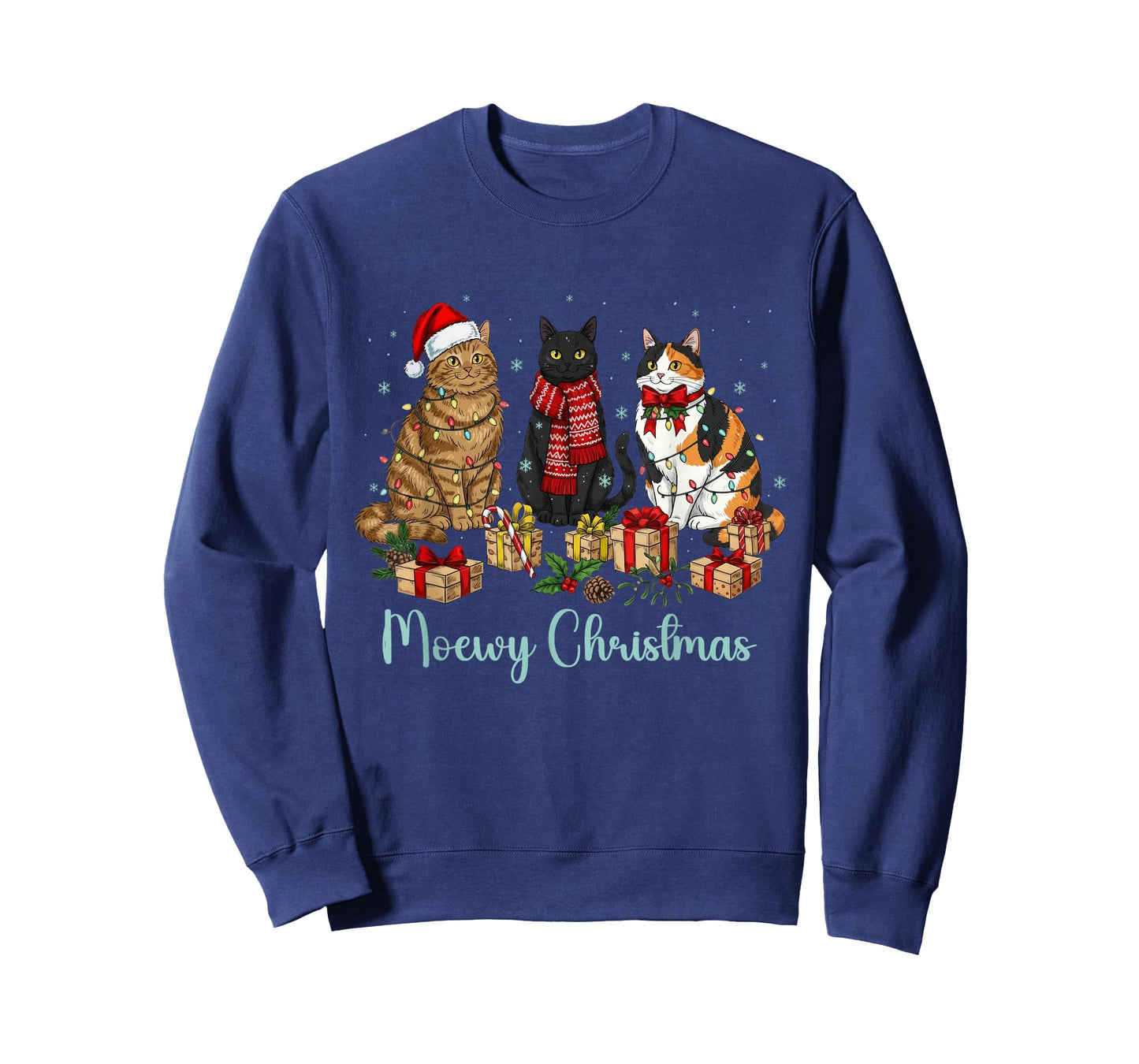 Moewy Christmas Cute Cat Santa Hat Xmas Women Girl T-Shirt