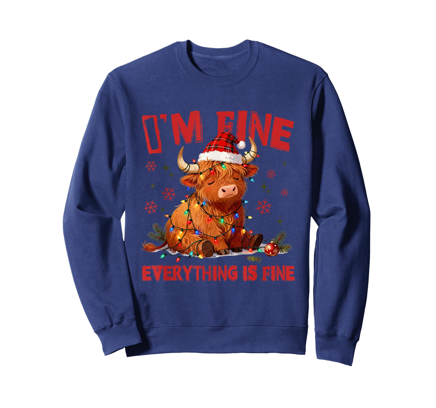 I'm Fine Everything is Fine Christmas Highland Cow Santa T-Shirt