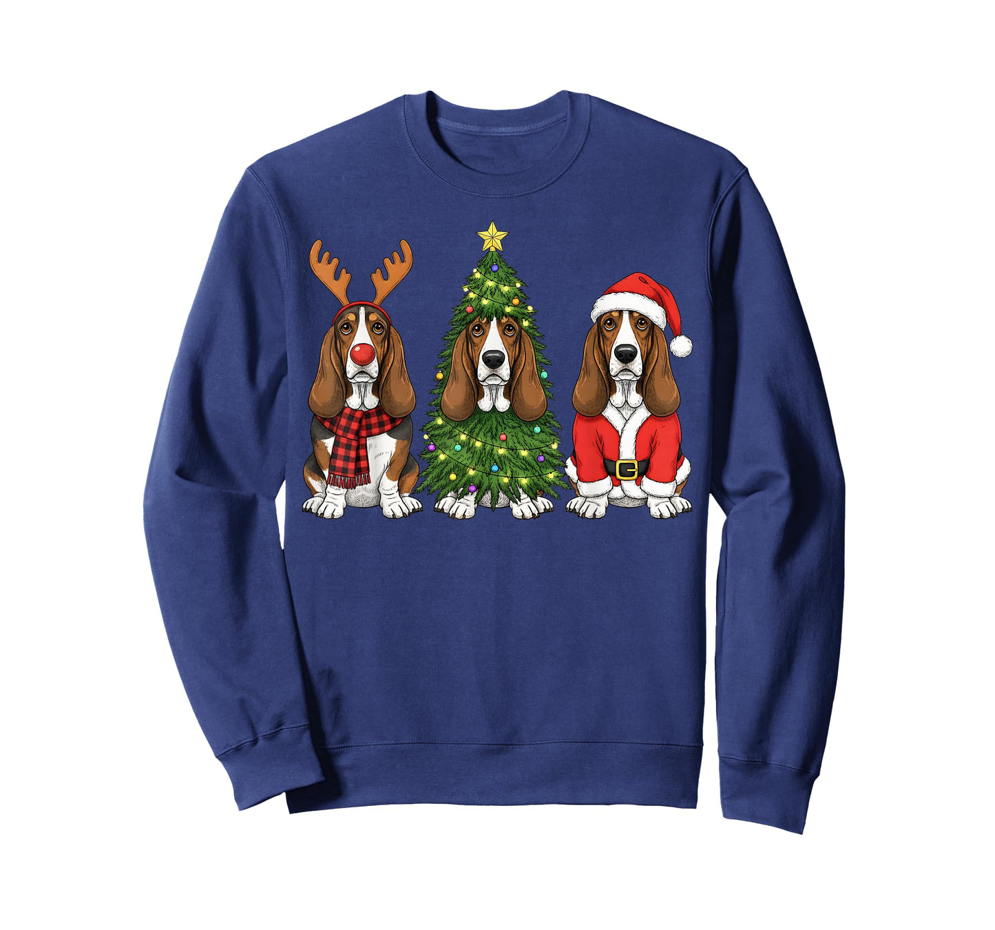 Retro Christmas Basset Hound Santa Reindeer Dog Lover T-Shirt
