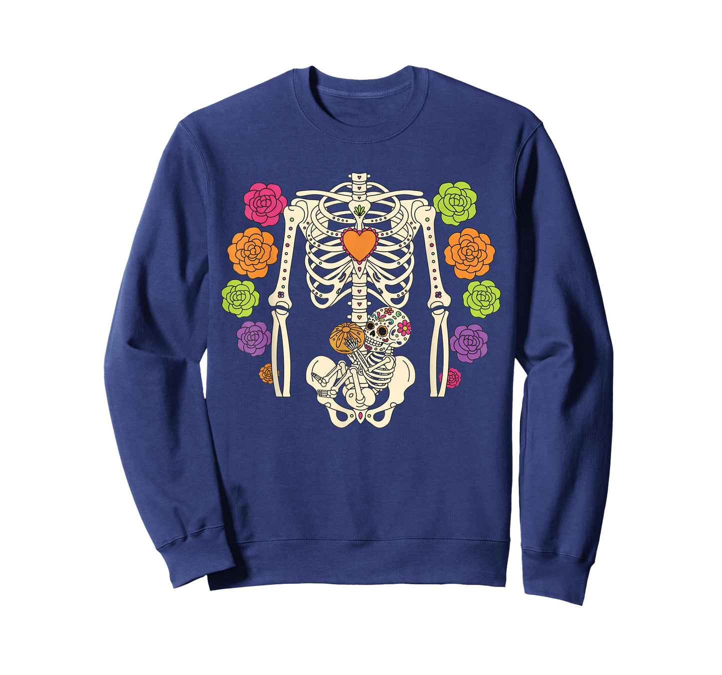 Colorful Sugar Skull Pregnancy Skeleton Halloween Costume T-Shirt