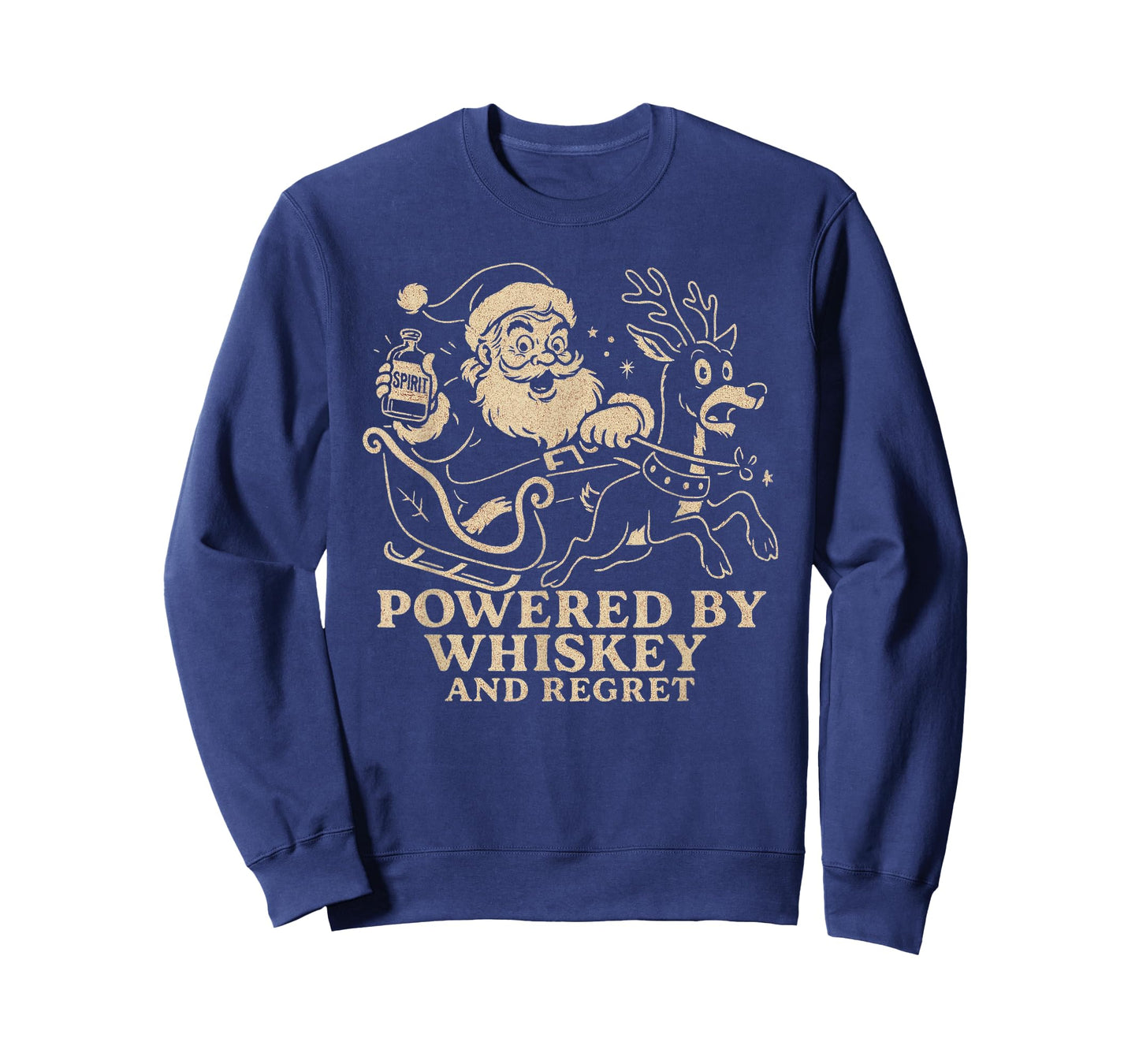 Powered by Whiskey and Regret | Funny Santa Holiday Drinking T-Shirt