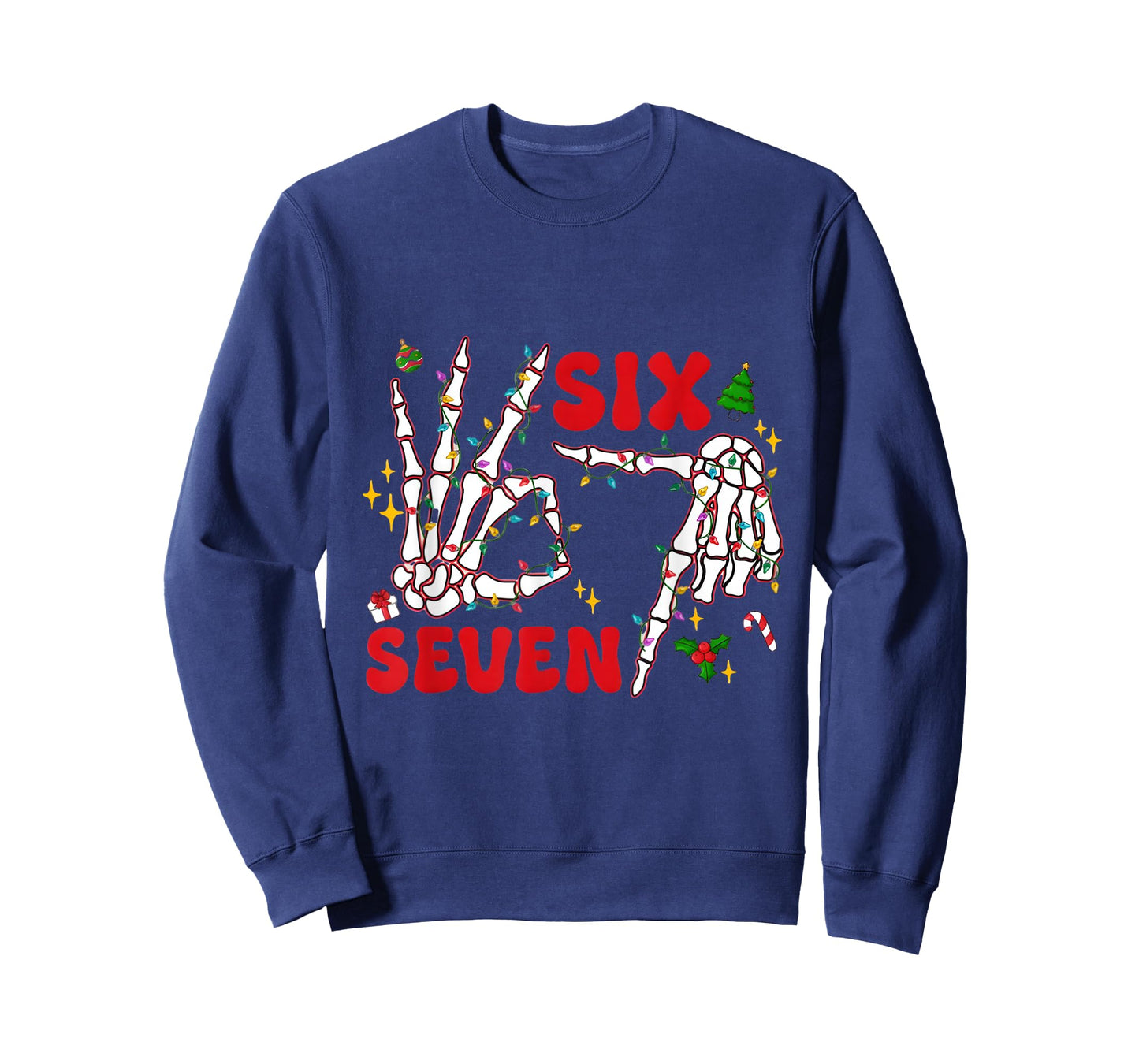 Funny Xmas 67 Skeleton Hand Six Seven Christmas Lights Shirt T-Shirt